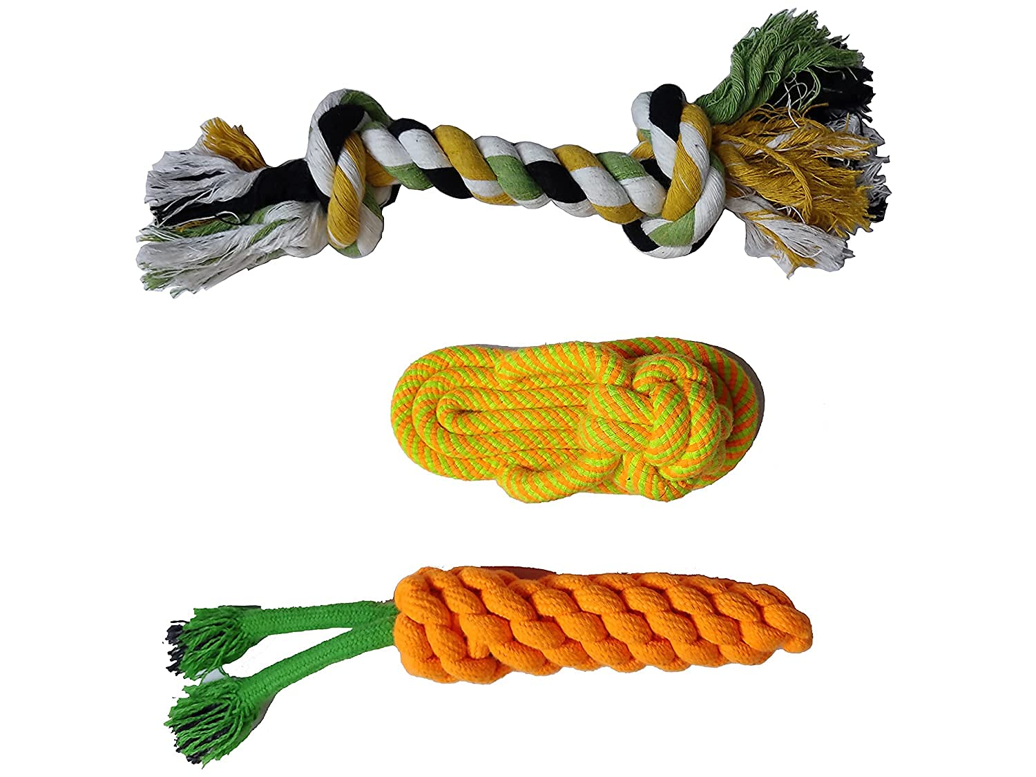 Psk Pet Mart Durable Cotton Chewable Rope Teething Playing Toy For Puppies, Combo Pack Of 3(Multi Color)