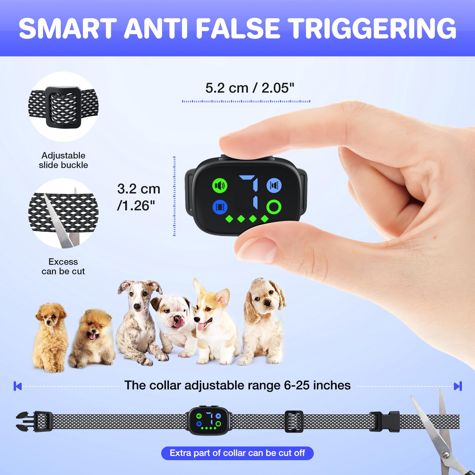 Small Dog Bark Collar, Rechargeable Anti Barking Training Collar for Small Dogs 5-15lbs Dog Training No Shock Anti Bark Collar E