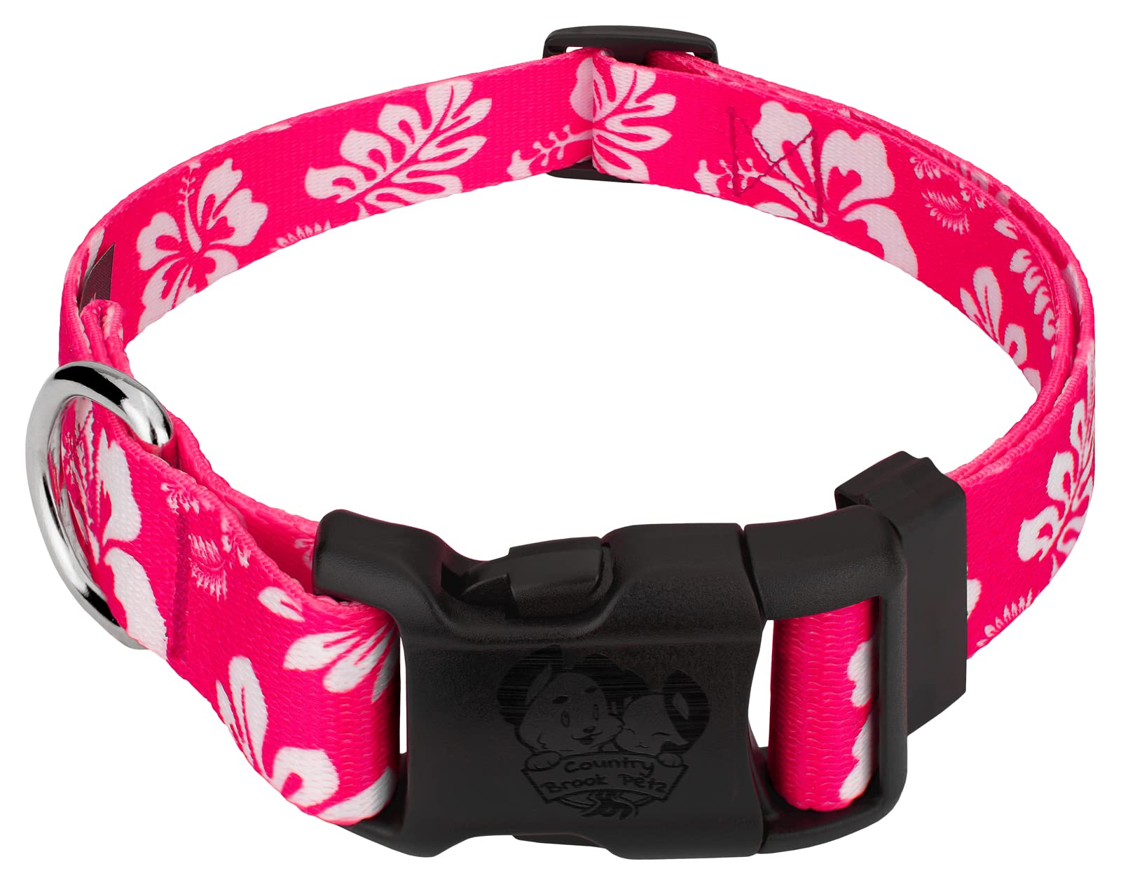Country Brook Petz - Deluxe Pink Hawaiian Dog Collar - Made In The U.S.A. - Summer Breeze Collection Featuring Sunny Designs (3/