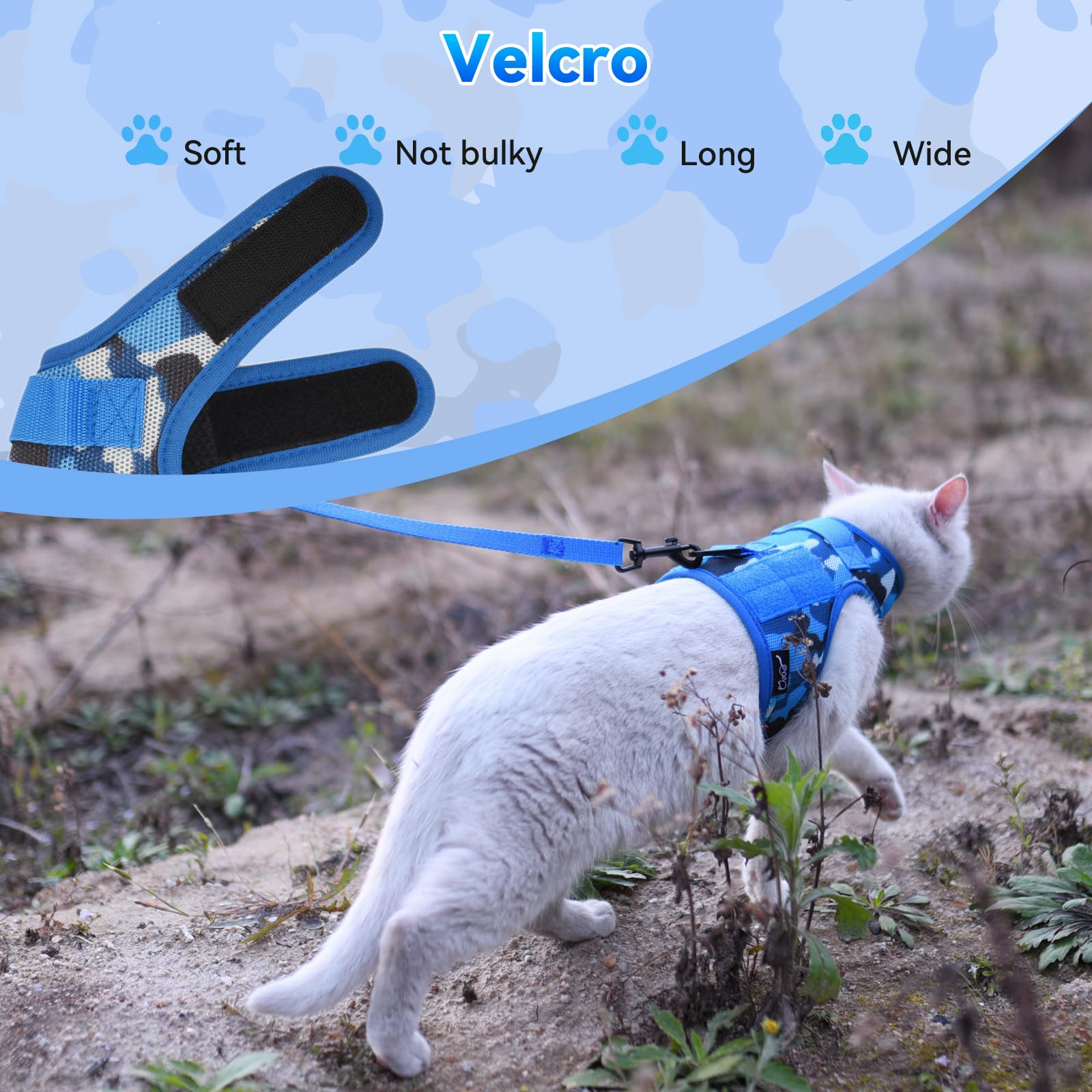 Tactical Cat Harness And Leash For Walking Escape Proof Breathable Mesh Fabric, Ocean Camo, Large, Adjustable Cat Walking Jacket