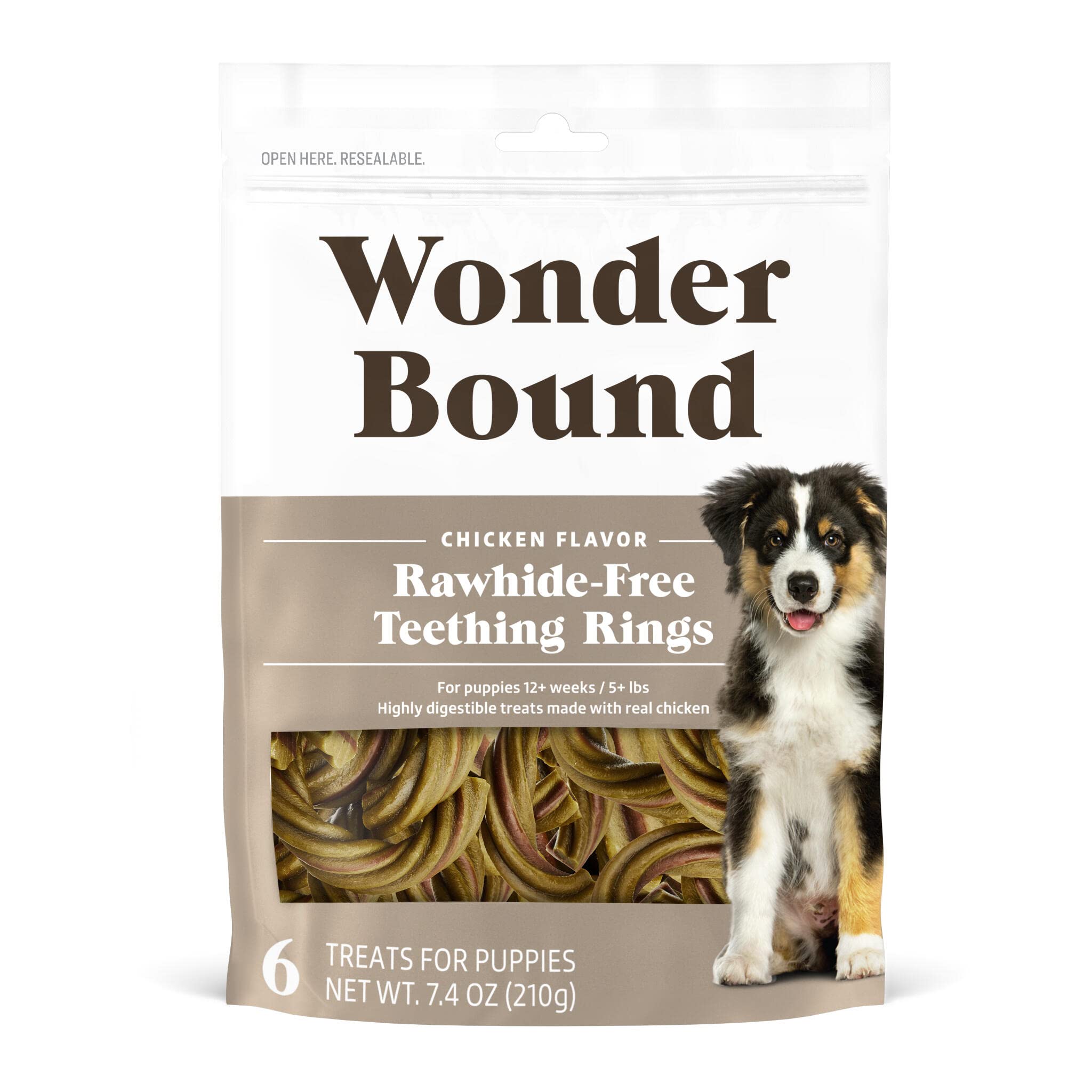 Wonder Bound Chicken Flavor Rawhide-Free Puppy Teething Rings, Made With Real Chicken, Tasty Dental Health Chews for Plaque & Ta