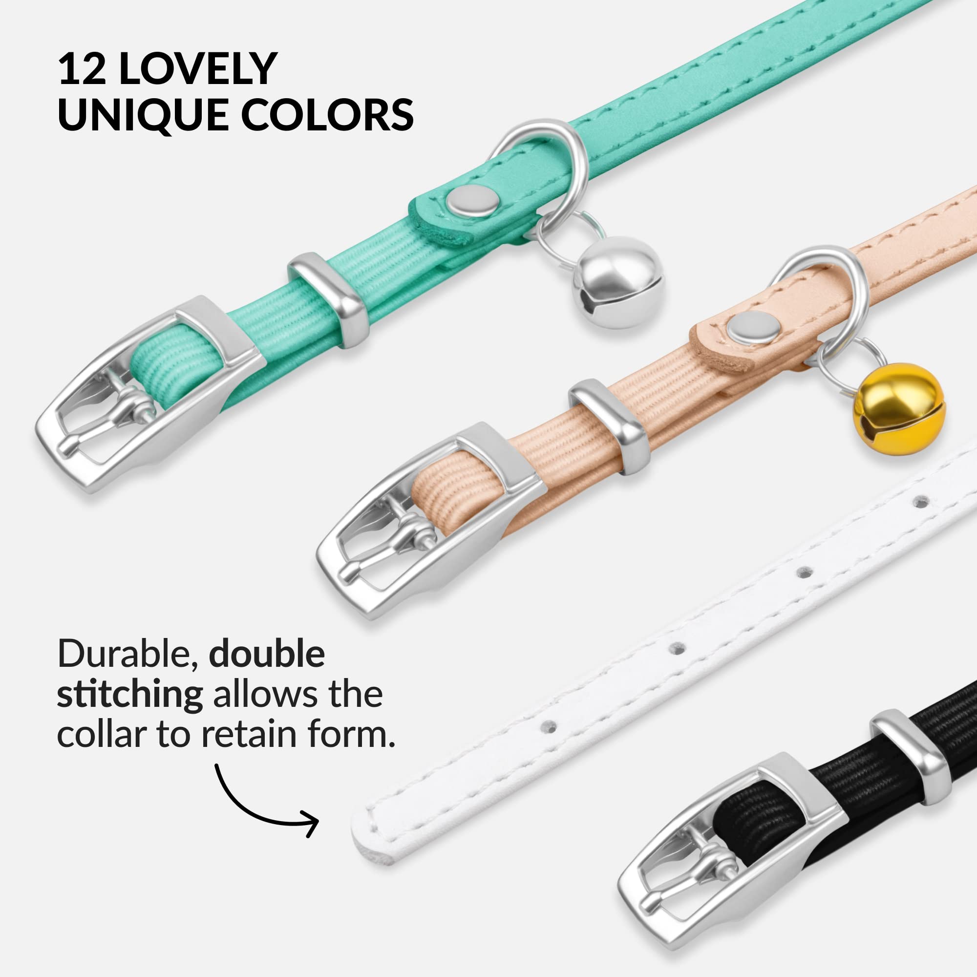 Collardirect Leather Cat Collar With Bell - Kitten Collar, Small And Big Cat Strap For Boy Cats, Girl Cats With Safety Elastic S