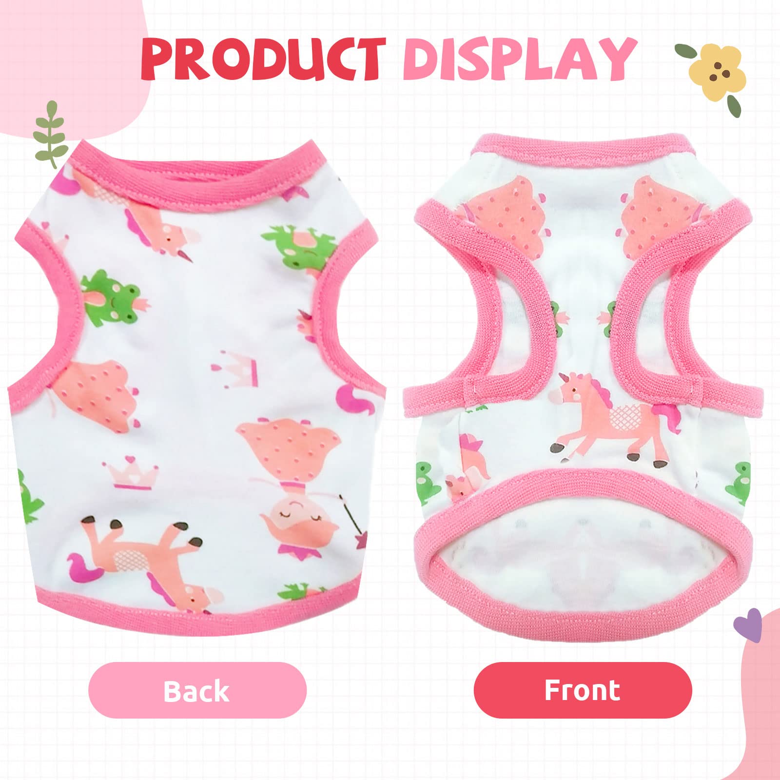 Hrttsy Small Dog Shirt Cute Puppy Cat T Shirt Clothes Soft Cotton Sleeveless Tee Shirts For Small Dogs Cats Summer Doggy Vest Tee Shirt Chihuahua Yorkie Shih Tzu Pet Apparels(Pink Girl,L)