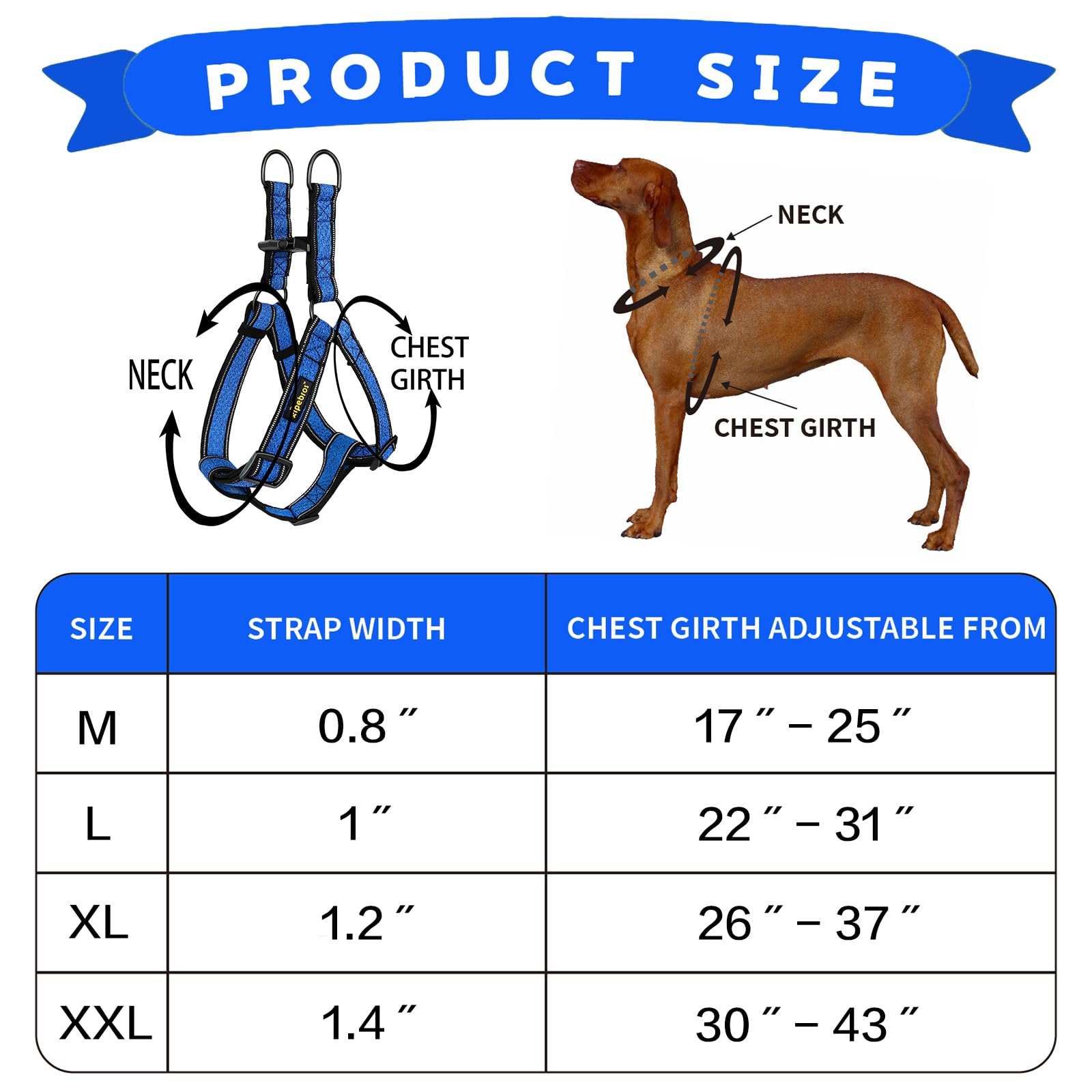 Xipebros Dog Harness,No Pull Dog Harness With Reflective Adjustable,Stops Pets From Pulling And Choking On Walks,Dog Harness For Large Dogs (Blue, Xxl)