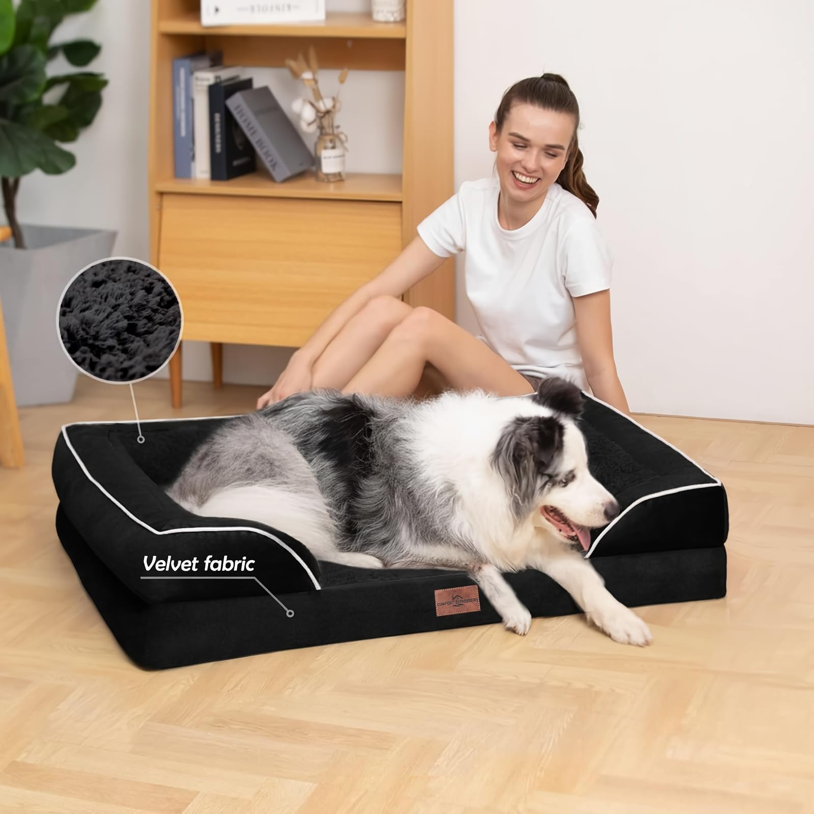 Comfort Expression Orthopedic Dog Bed for Large Dogs 38x25 Inch, Waterproof Supportive Egg Crate Foam Large Pet Bed with Removab