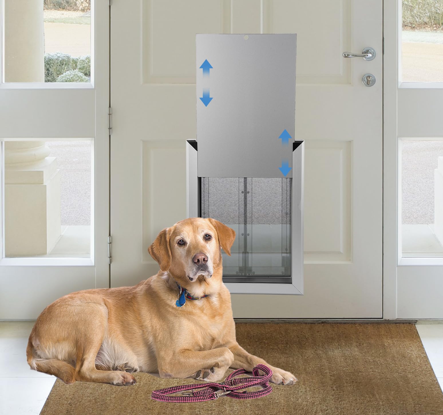 Mstge Large Dog Door - Weatherproof Aluminum Frame, Automatic Closing, 13x18 inches, for Dogs up to 120LBS, Black Heavy-Duty Doggy Door
