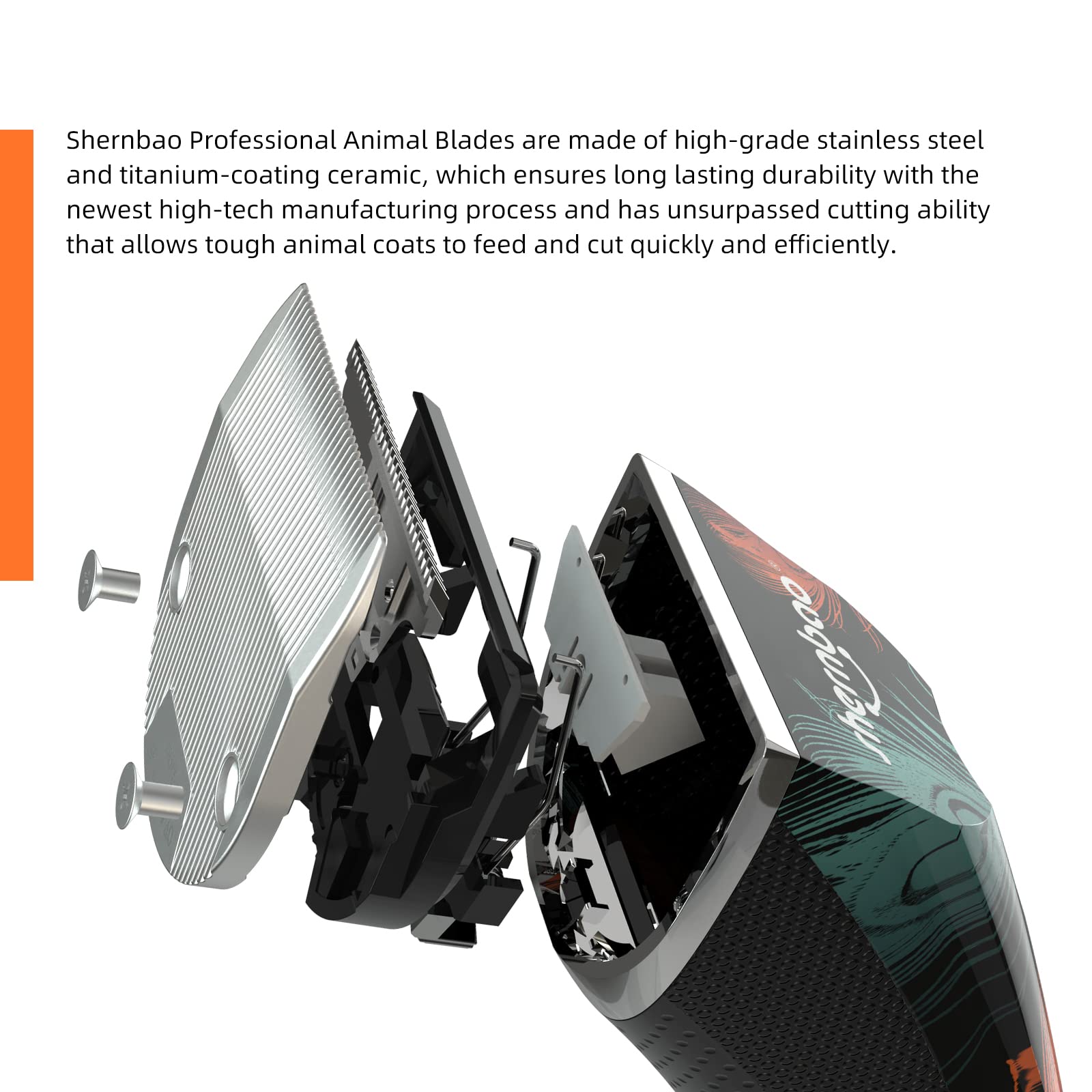 Shernbao Professional Animal Grooming Clipper For Thick Heavy Coats, 5-Speed Low Noise Powerful Corded/Cordless 5-In-1 Blade For