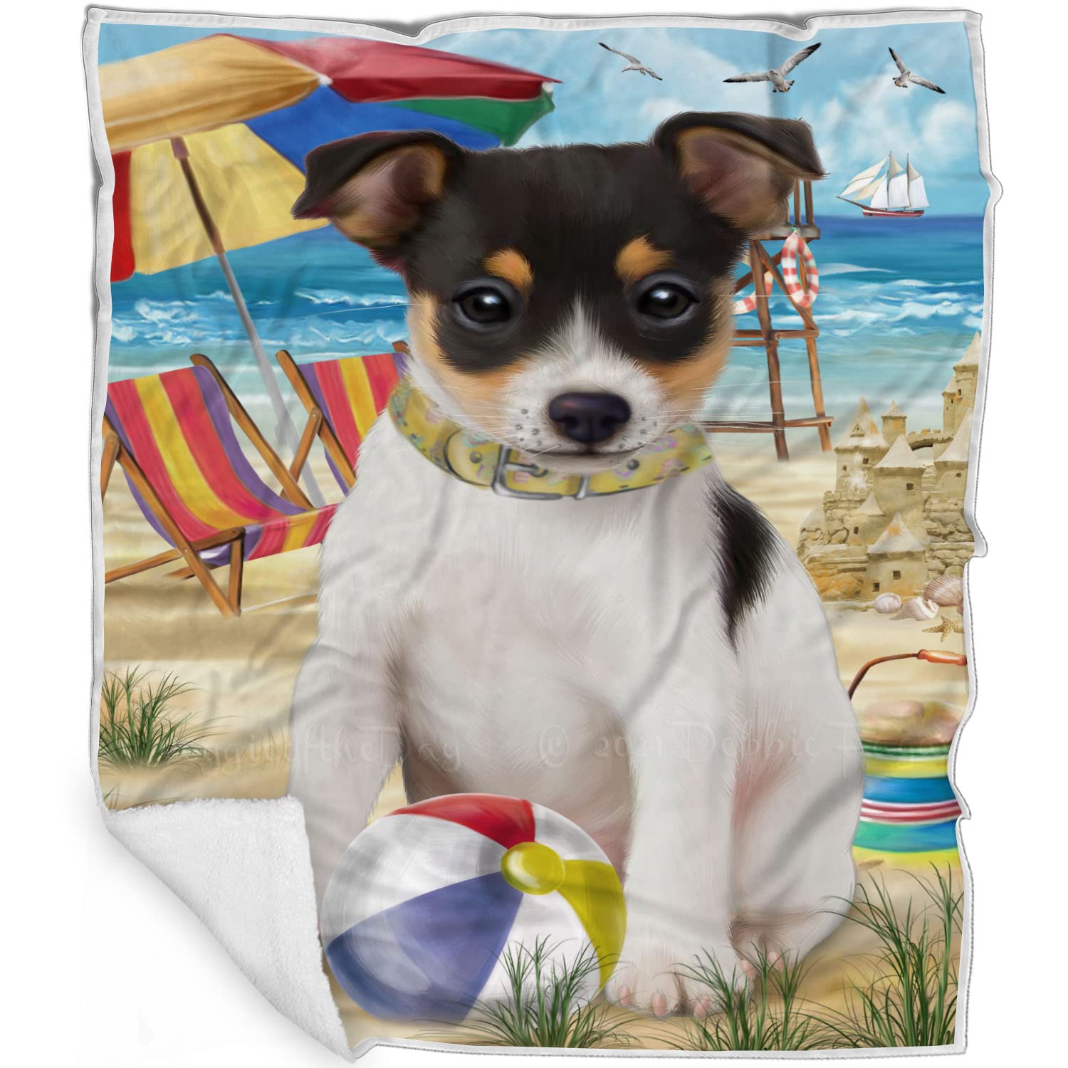 Pet Friendly Beach Rat Terrier Dog Blanket  Lightweight Super Soft Cozy and Durable Bed Blanket  Animal Theme Fuzzy Blanket fo