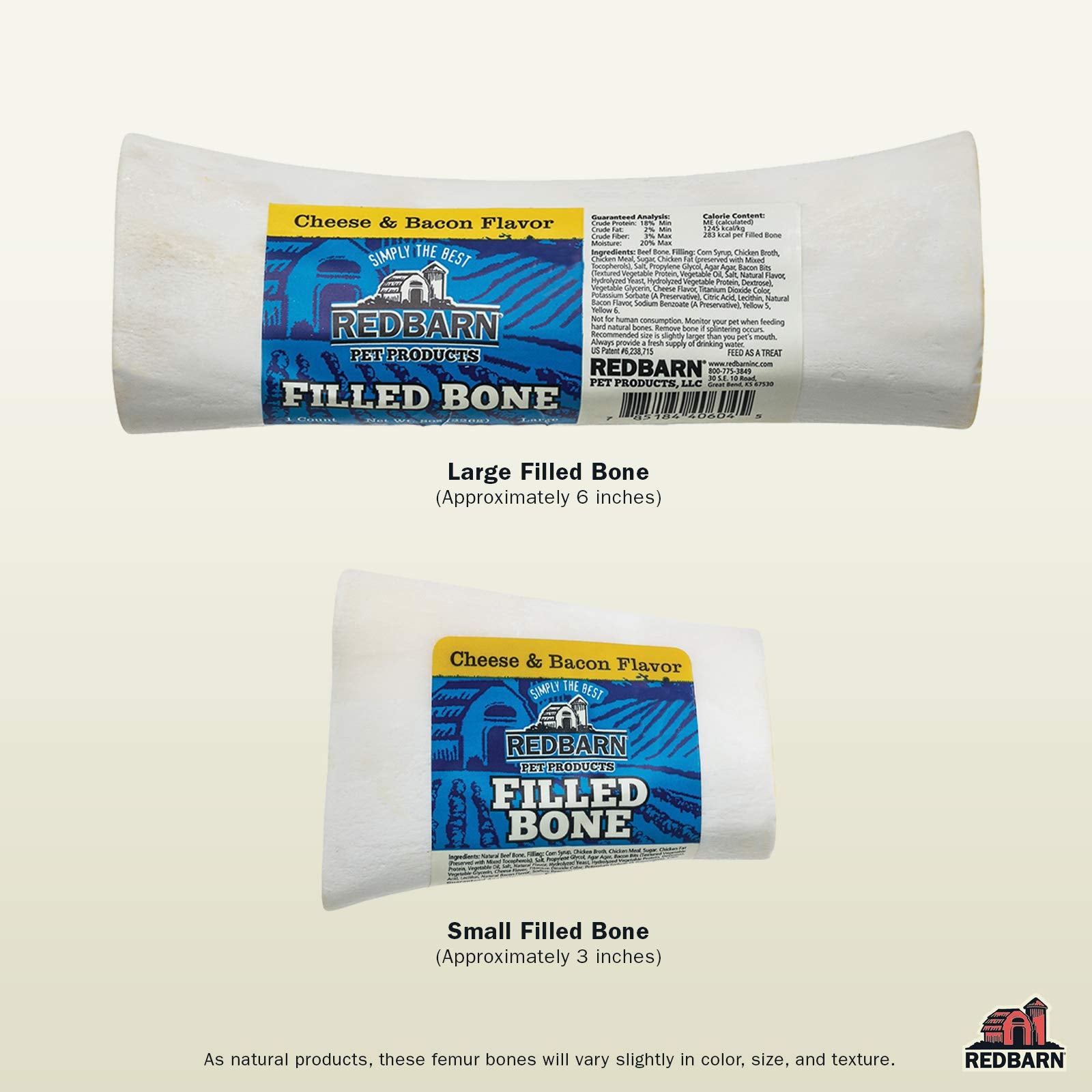 Redbarn Filled Dog Bones | Natural Long-Lasting Dental Treats; Suitable for Aggressive Chewers | Large (6) - 3 Bones (Cheese N