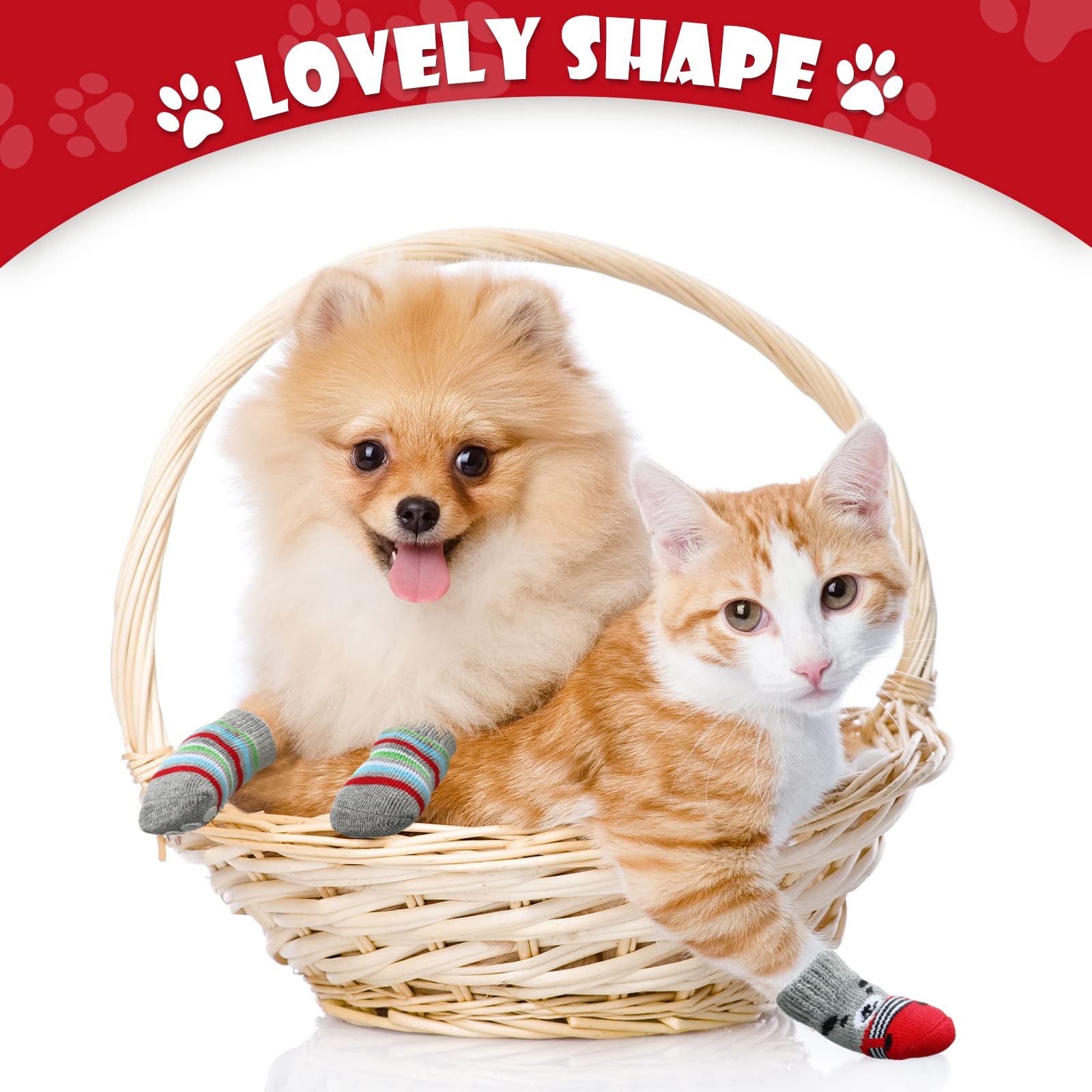 24 Pieces Dog Socks For Small Medium Dogs Non Slip Skid Pet Puppy Doggie Grip Socks Paw Protectors Indoor Traction Control Socks For Hardwood Floor Protection, 6 Styles(Large)