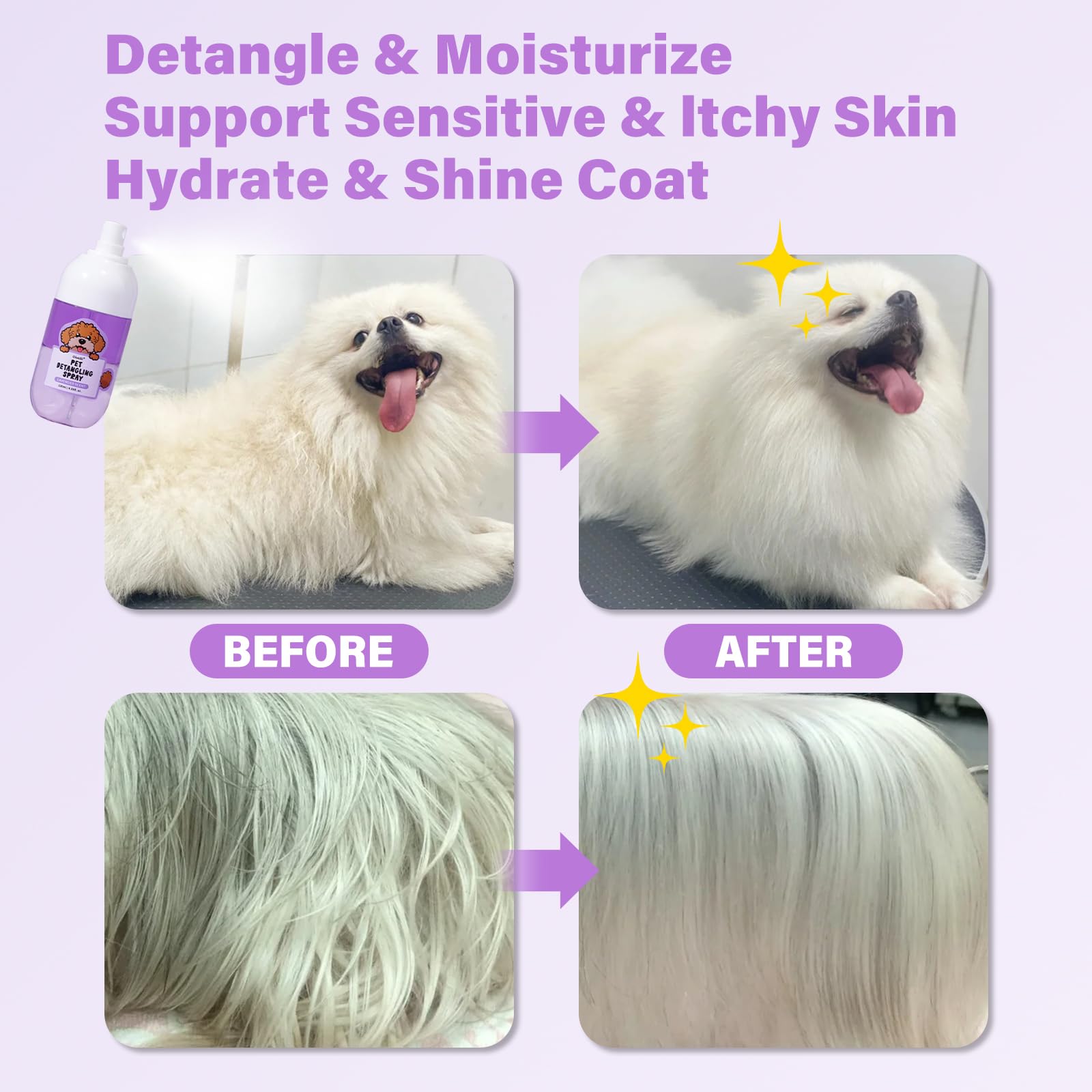 Dog Detangler Spray Dematting, Natural Dog Leave In Conditioner Spray For Grooming And Dogs Mat Removal,Perfect For Doodles & Al
