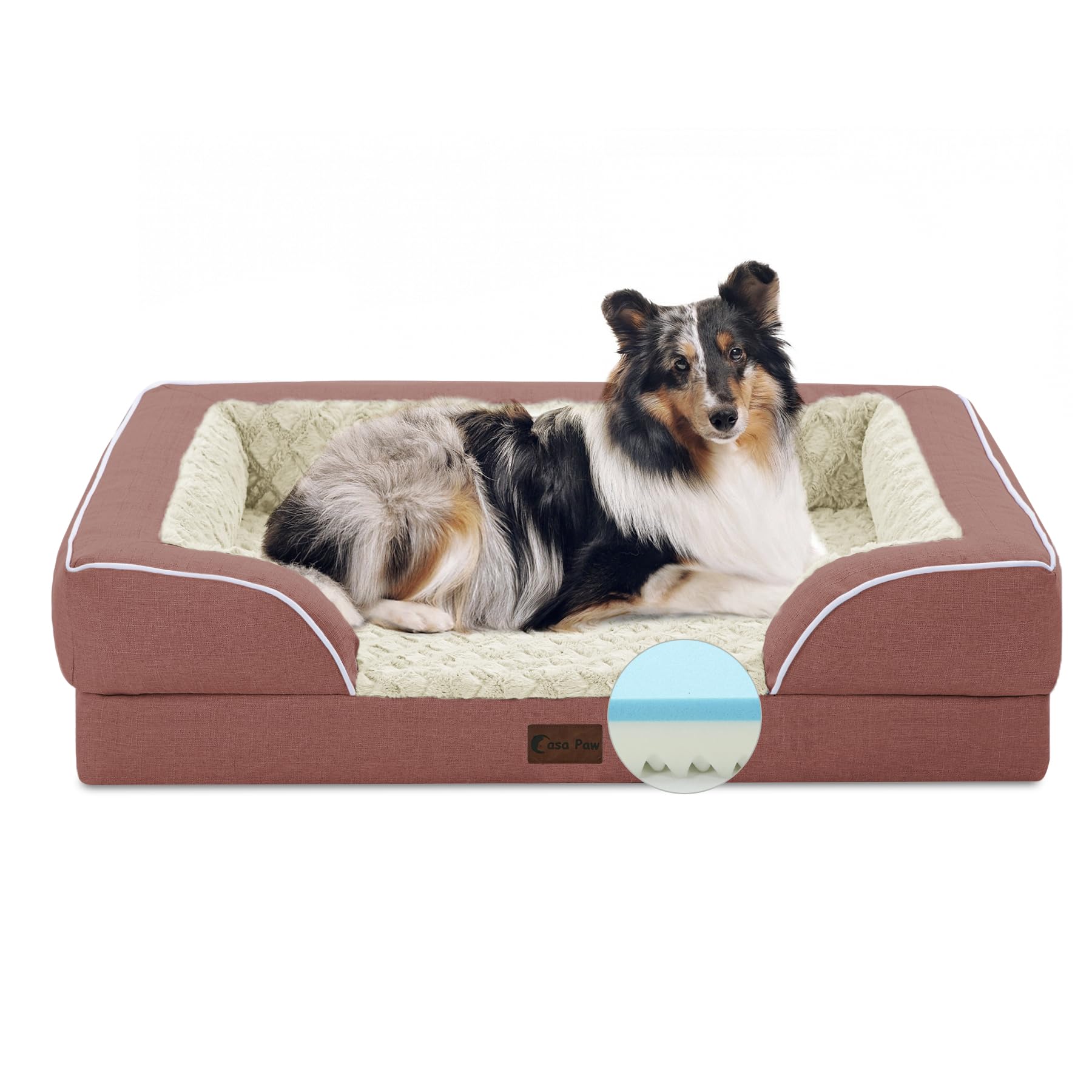 Casa Paw Orthopedic Dog Beds For Large Dogs, Waterproof Memory Foam Large Sized Dog Bed With Sides, Non-Slip Bottom And Egg-Crat