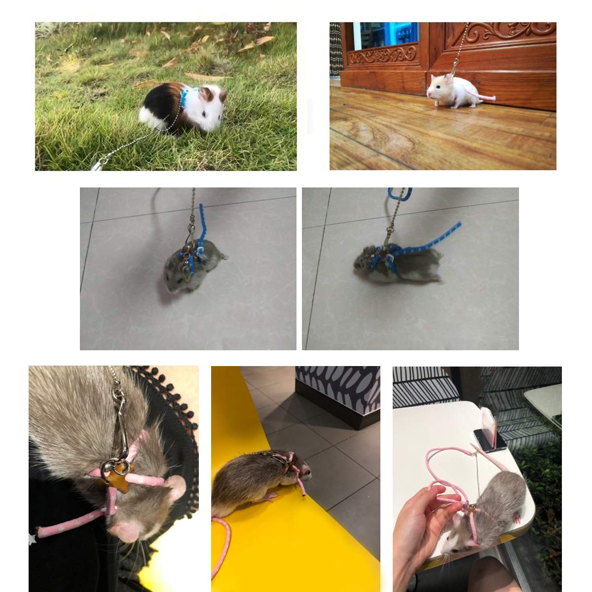 Adjustable Leash Harness With Bell For Rat Mouse Squirrel Guinea Pig Walking Training (Pink)