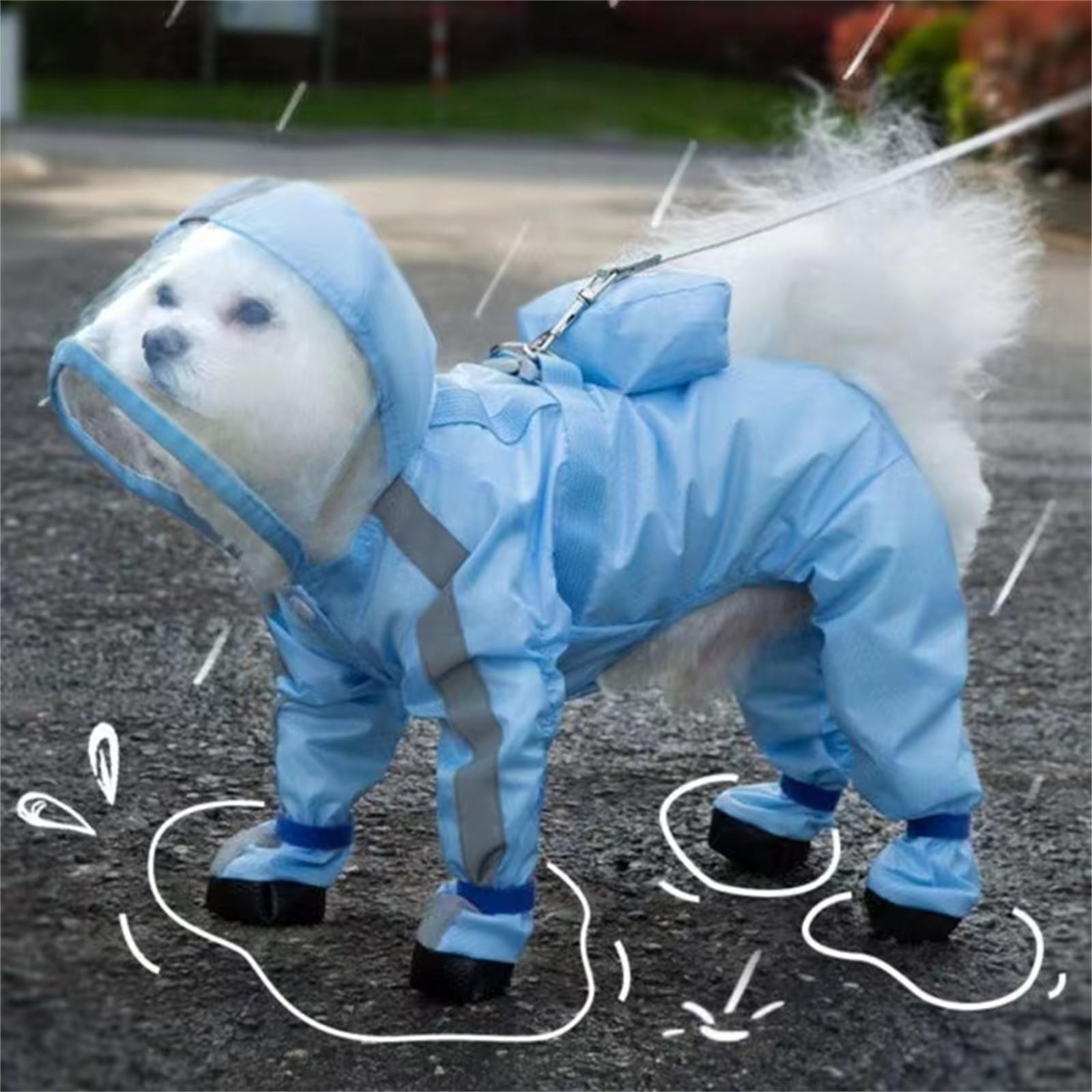 Yeduzyn Dog Raincoat With Boots,Waterproof Dog Raincoats With Hood For Small Medium Large Dogs,Raincoat With Reflective Strap, L