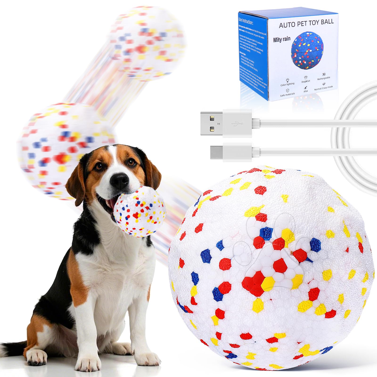 Mity Rain Interactive Dog Toys, E-Tpu Bouncy Ball For Small Medium Large Puppy Pet, Moving Balls For Dogs Enrichment, Motion Act