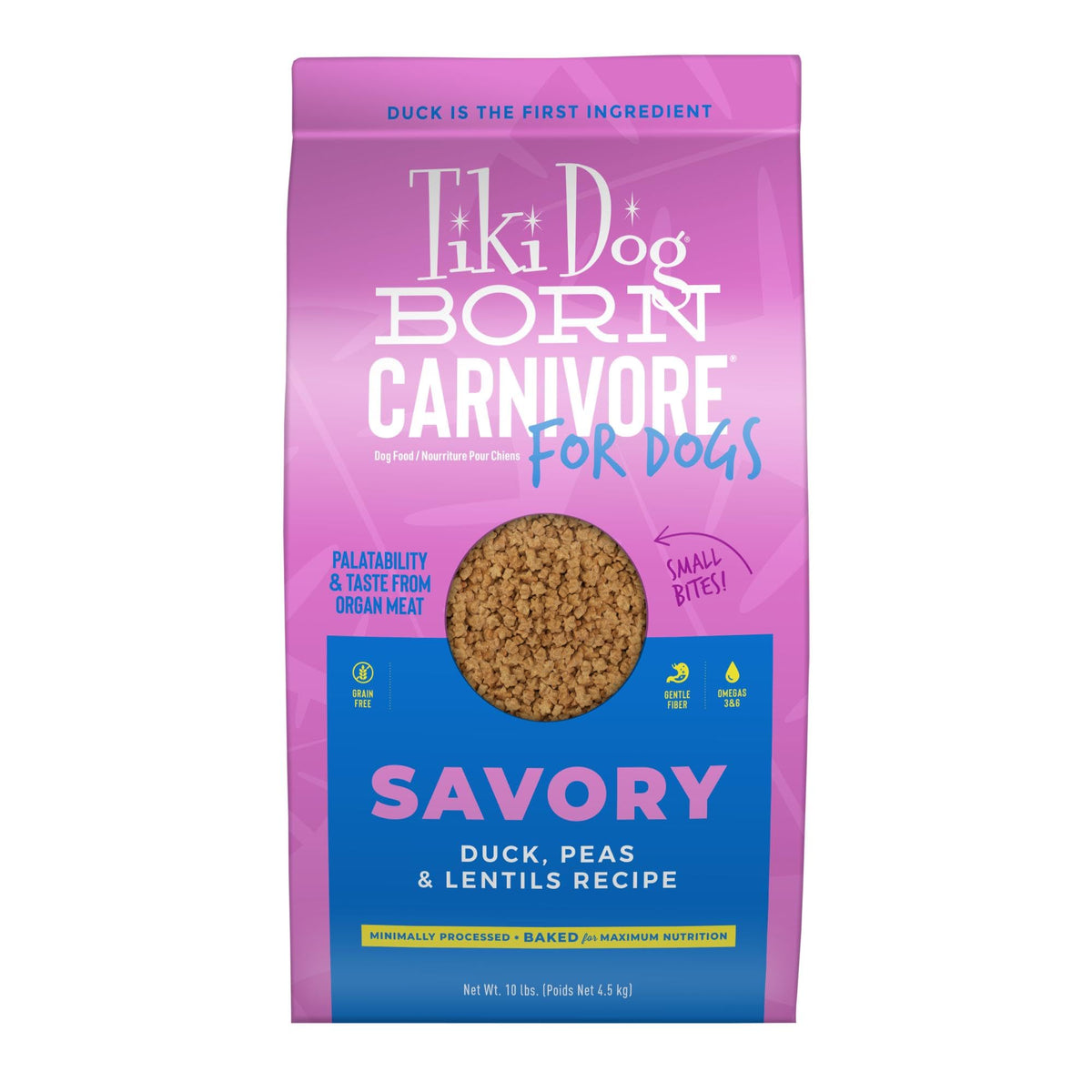 Tiki Dog Born Carnivore For Dogs, Savory Duck, Peas & Lentils Recipe, Grain Free Baked Kibble For Maximum Nutrition, For Adult D