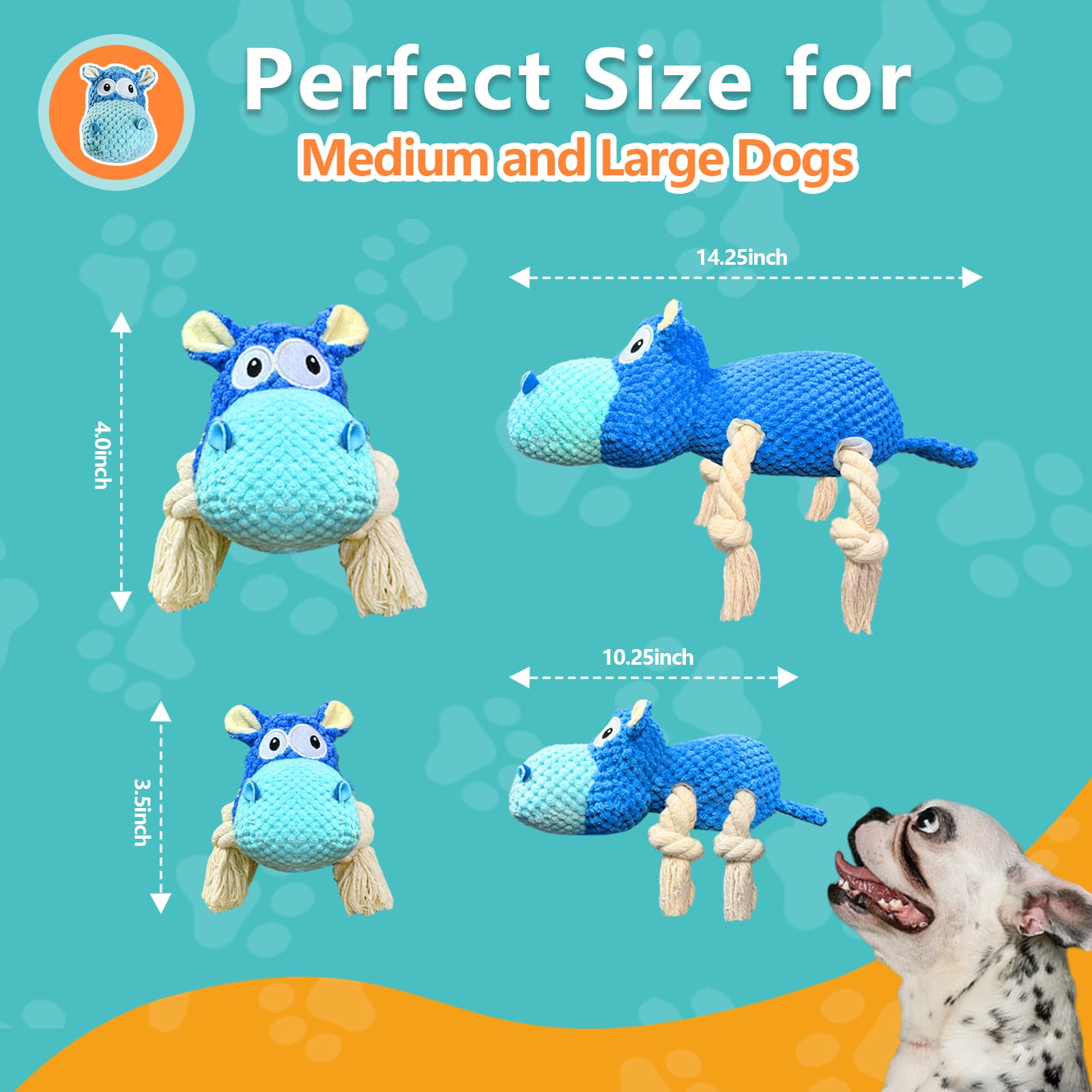 Tooptate Squeaky Dog Toys - Plush Stuffed Animal Dog Toys For Large, Medium, Small Dogs To Keep Them Busy (Blue, Large)
