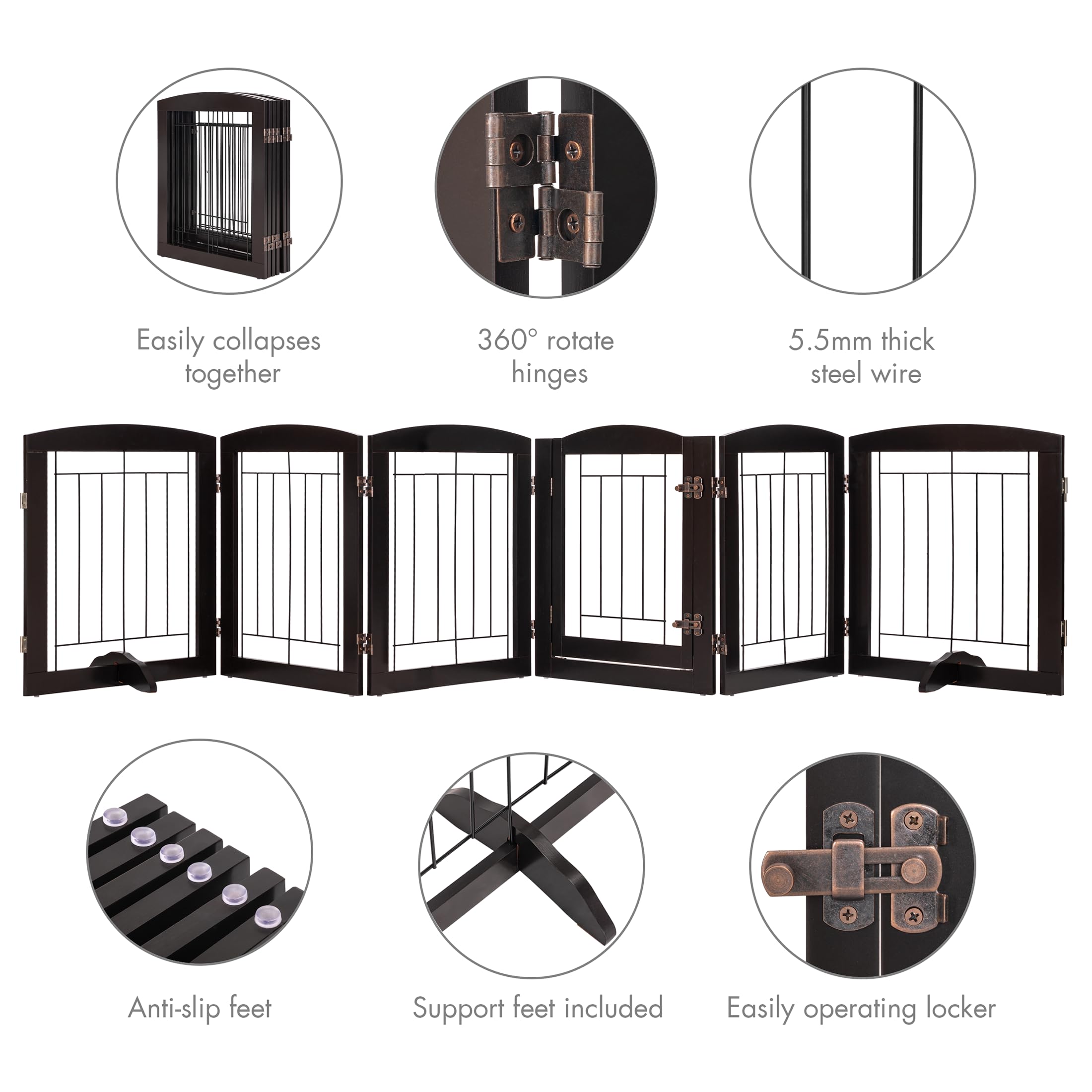 PAWLAND Dog Gate Indoor with Walk Through Door, Foldable Free Standing Pet Gate for Doorways, Stairs, The Houes, Pet Puppy Safet