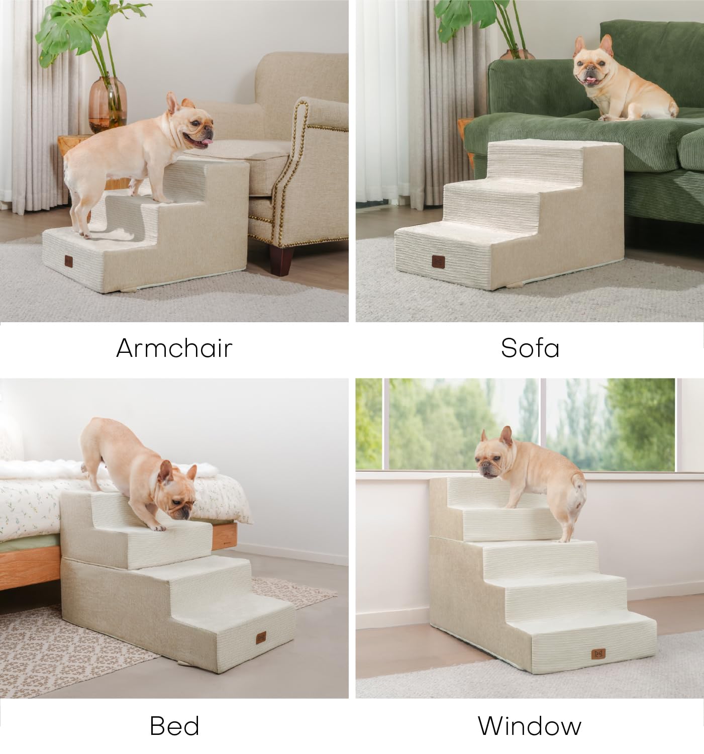 ABCPET Dog Stairs for High Bed, Dog Steps for Bed Couch Sofa, 35D Foam Pet Steps for Small Dogs and Cats, Extra Wide Pet Stairs