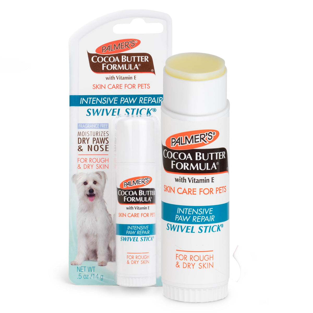 Palmer'S For Pets Cocoa Butter Fragrance Free Intensive Paw Repair Swivel Stick For Dogs | Cocoa Butter Paw Balm With Vitamin E, Peppermint Oil And Shea Butter For Rough & Dry Pads -0.5 Oz (Ff15588)