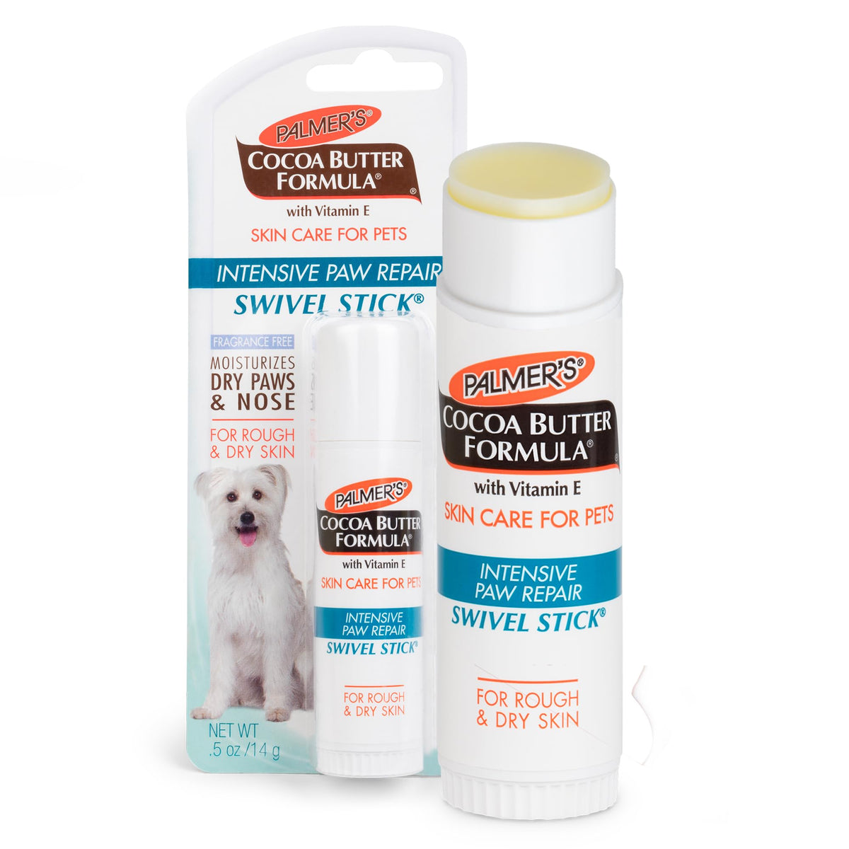 Palmer'S For Pets Cocoa Butter Fragrance Free Intensive Paw Repair Swivel Stick For Dogs | Cocoa Butter Paw Balm With Vitamin E, Peppermint Oil And Shea Butter For Rough & Dry Pads -0.5 Oz (Ff15588)