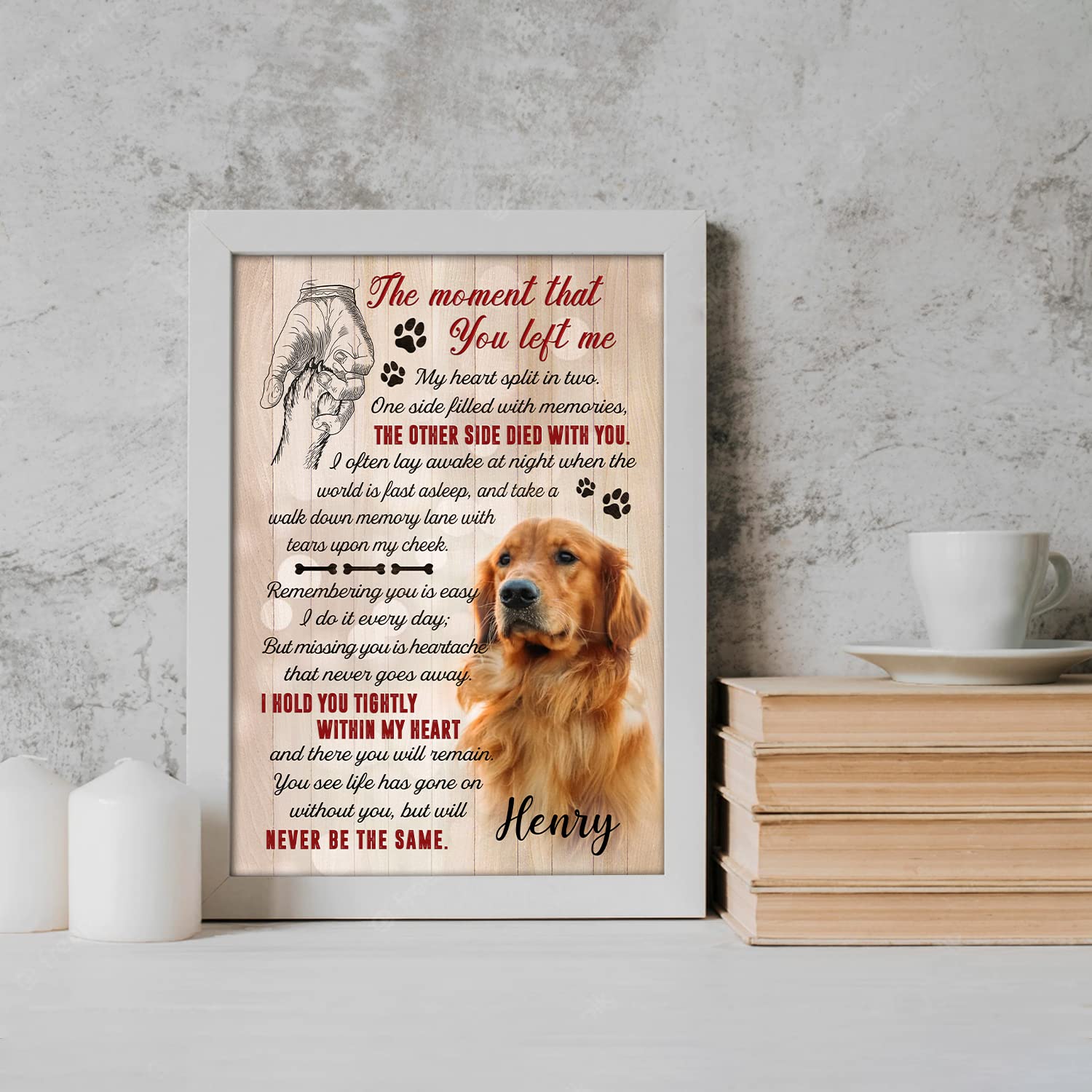 Hanikid Personalized Pet Memorial Poster The Moment You Left Me Custom Gift For Loss Of Dog Cat Condolence Sympathy Gifts For Pets Lovers Photo Canvas Posters Puppy Dogs Bereavement Keepsake Memory