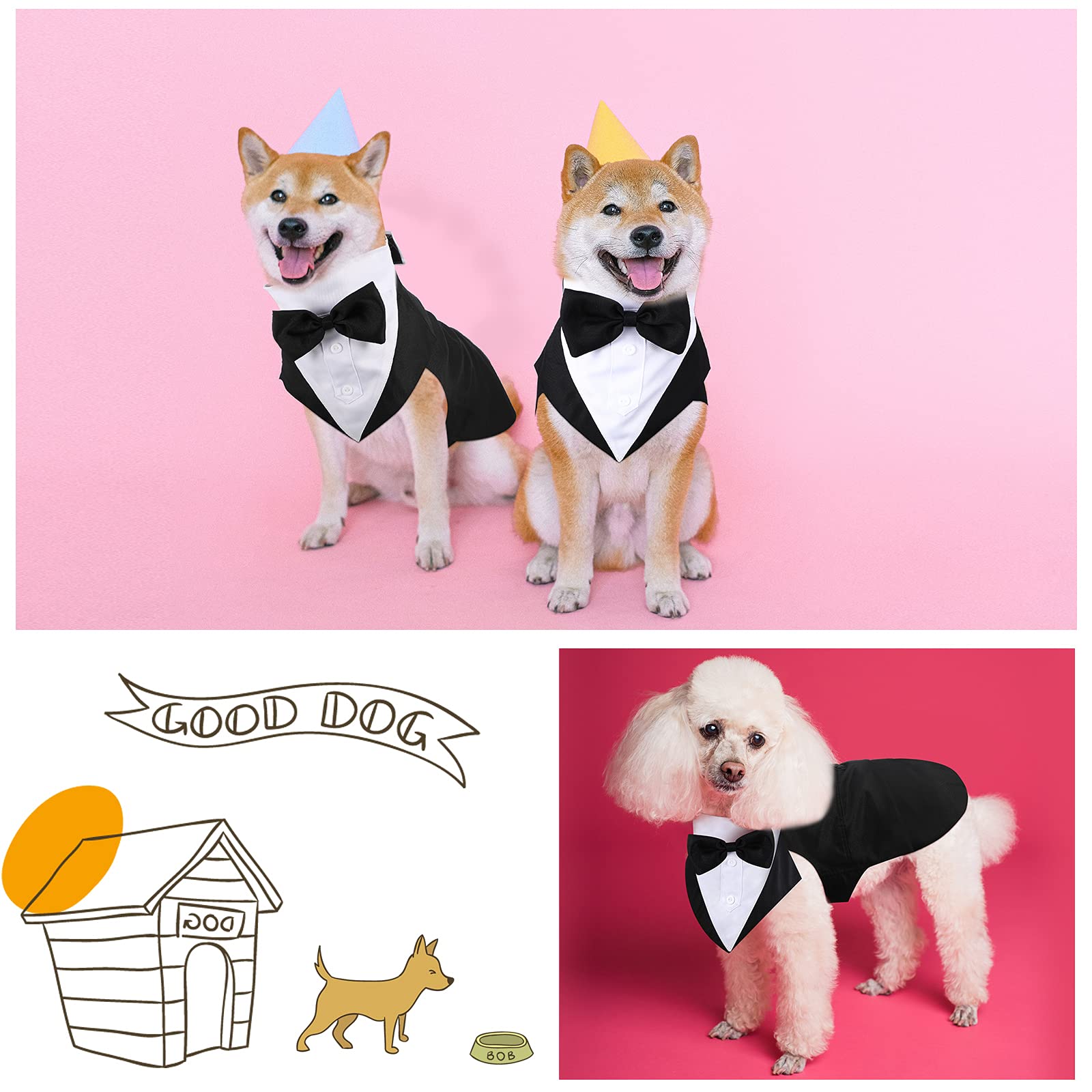 Weewooday Dog Tuxedo and Bandana Set, Formal Pet Suit for Weddings, XL, Stripe Style