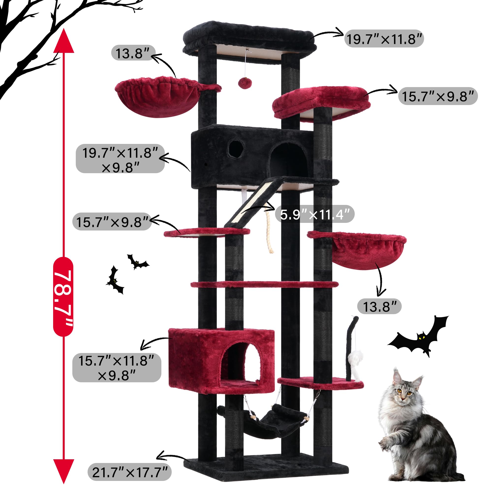 Gitelsnour Gothic Cat Tree For Large Cats, 78.7''(200Cm) Tall Cat Tower For Indoor Cats Multiple Cats With Large Top Perch, Cat