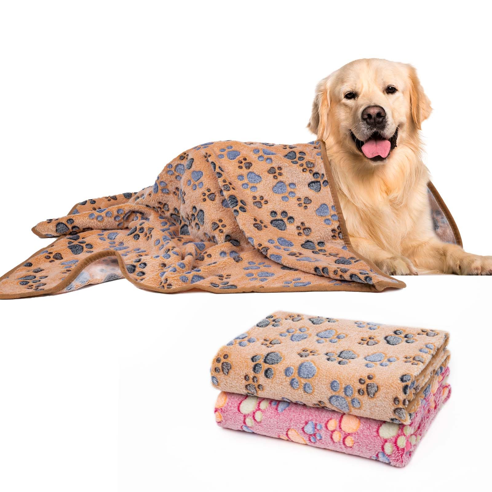 Dono 1 Pack 2 Dog Blankets, Soft Fluffy Fleece Pet Blanket Warm Sleep Mat Paw Print Design Puppy Kitten Throw Blankets Doggy Bla