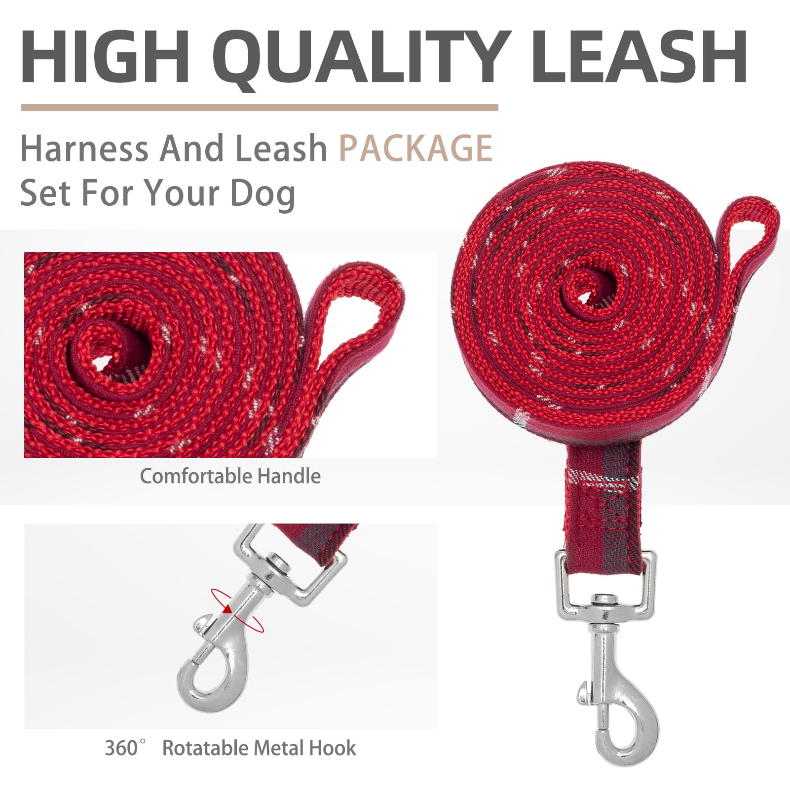 Pupteck Soft Mesh Dog Harness And Leash Set Step-In Plaid Puppy Padded No Pull Vest Harness For Xs Small Medium Sized Dogs Cats Outdoor Walking, Red M