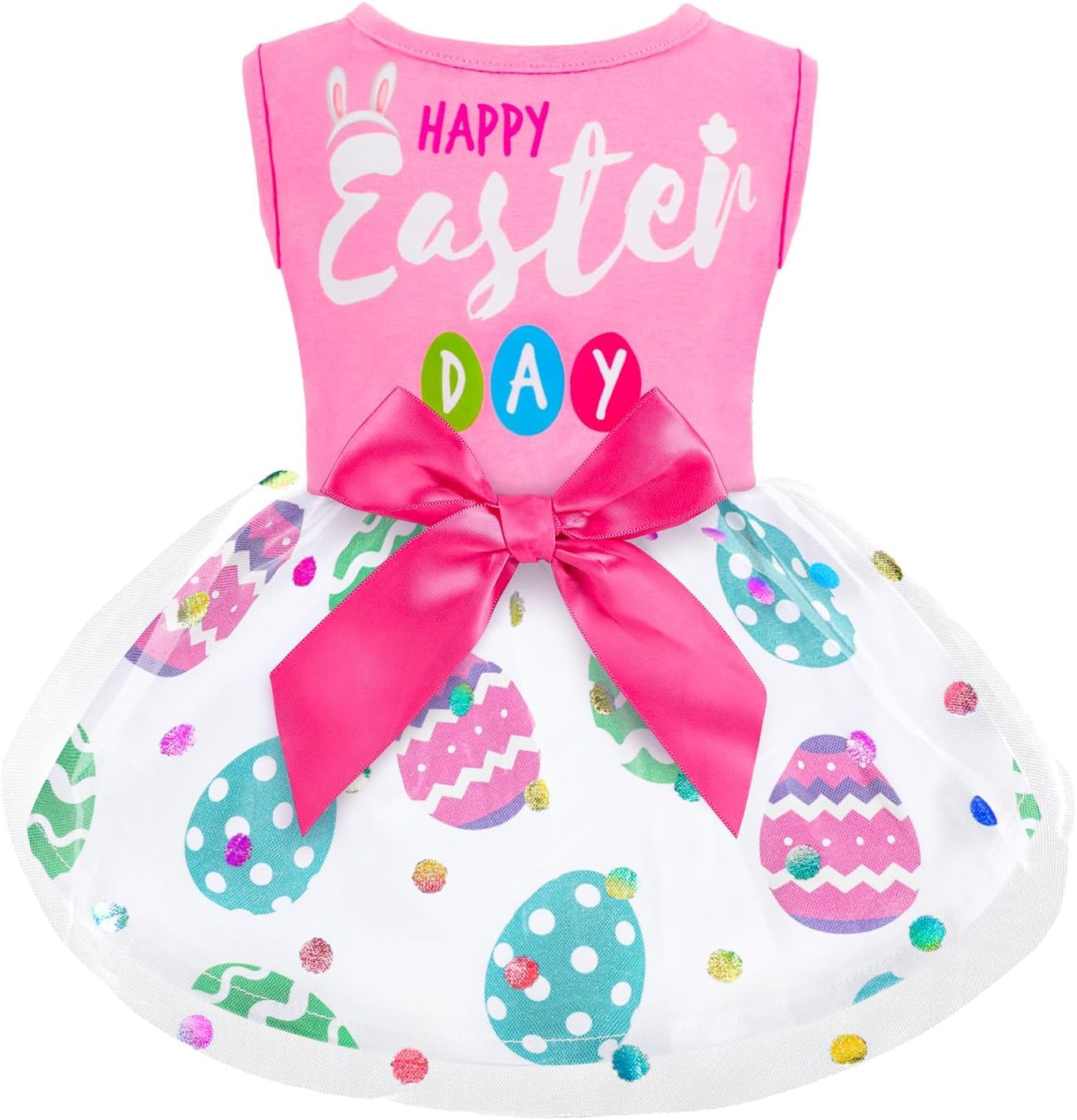Baobicute Cute Happy Easter Day Dog Dress Bunny Eggs Easter Dog Cat Clothes Pink Tulle Pet Doggie Apparel Outfit With Bowknot Fo