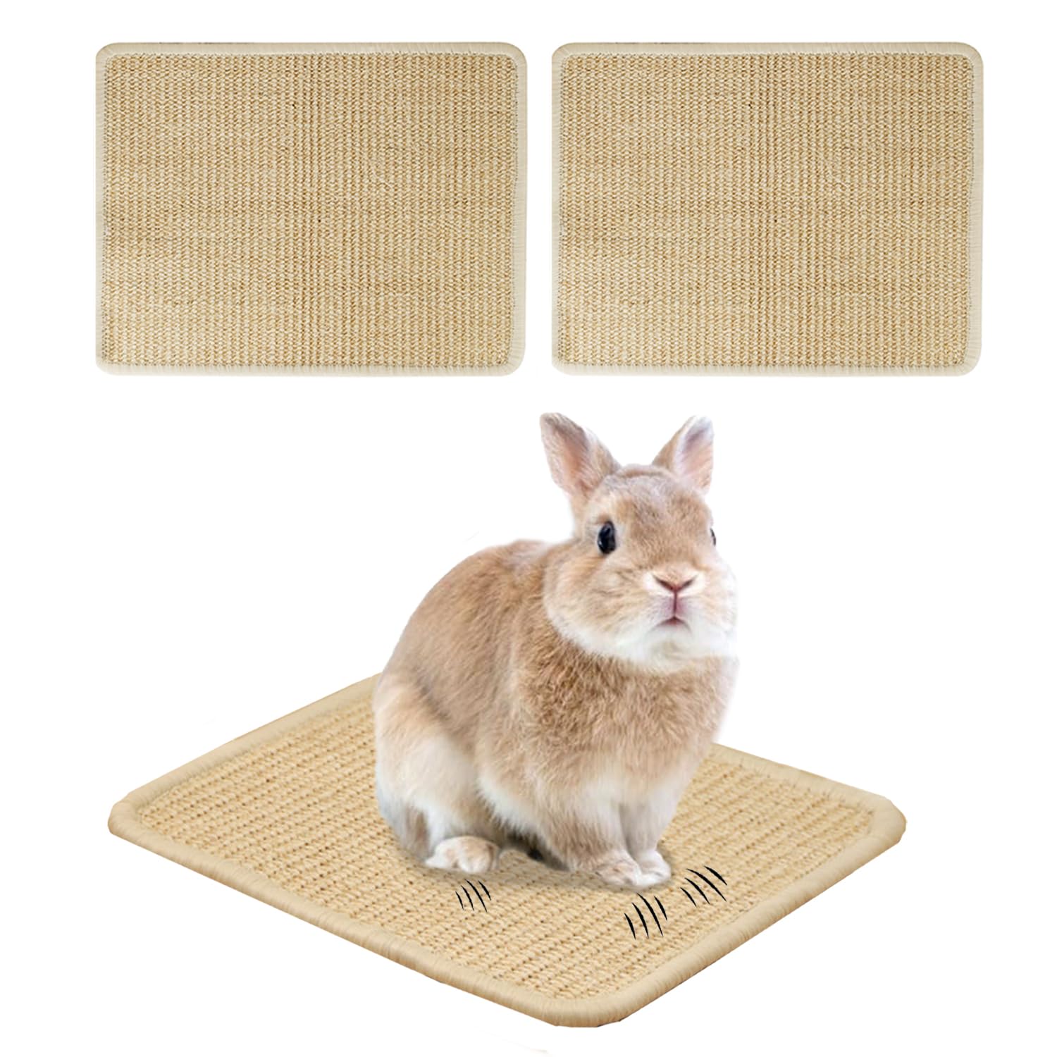 Keyide 2Pcs Rabbit Scratching Pad, Natural Sisal Bunny Scratch Mats For Nails Grinding Claw Boards For Cage Pet Guinea Pigs Chin