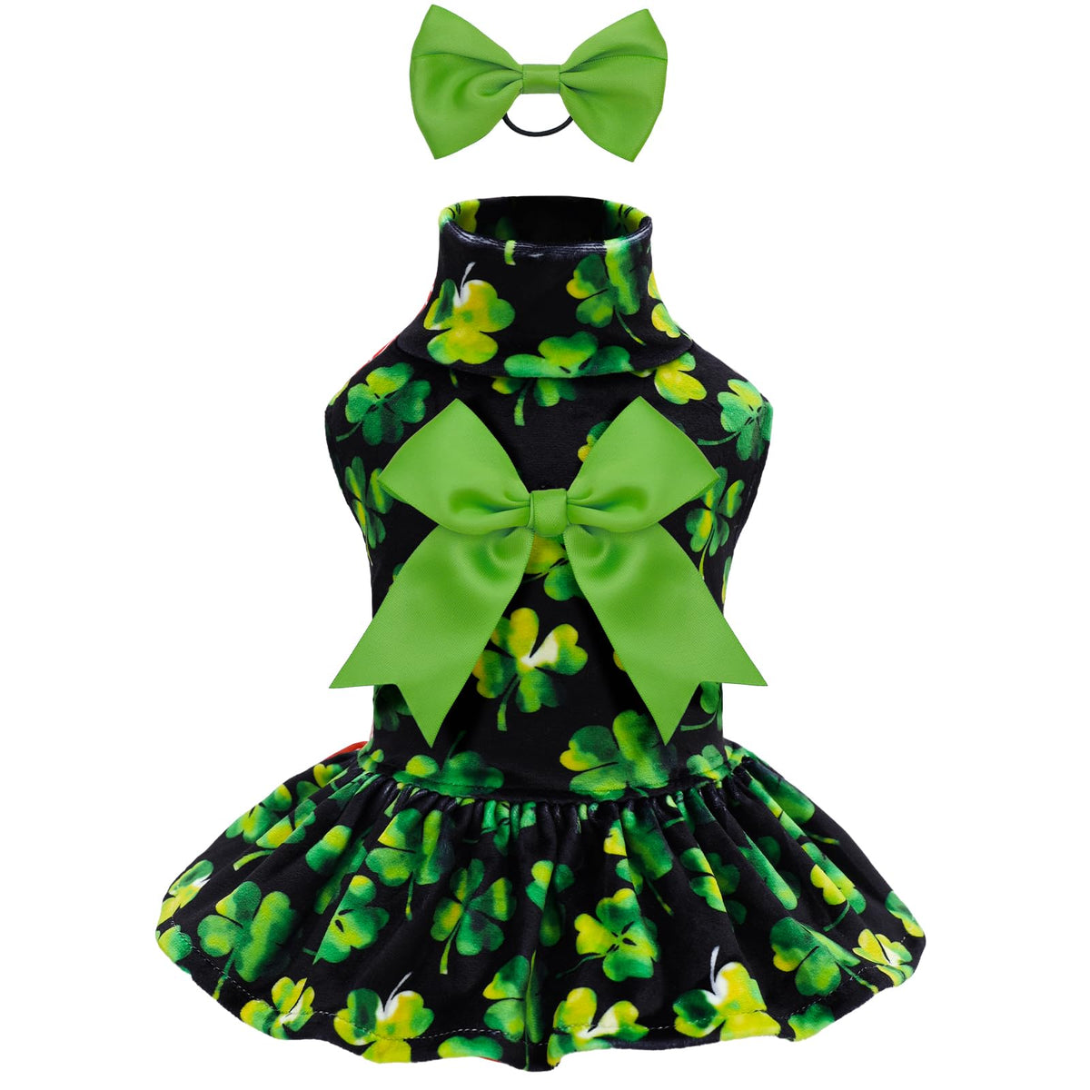 Cutebone Turtleneck Dog Velvet Dress St. Patrick'S Day Four Leaf Clove –  Petocart