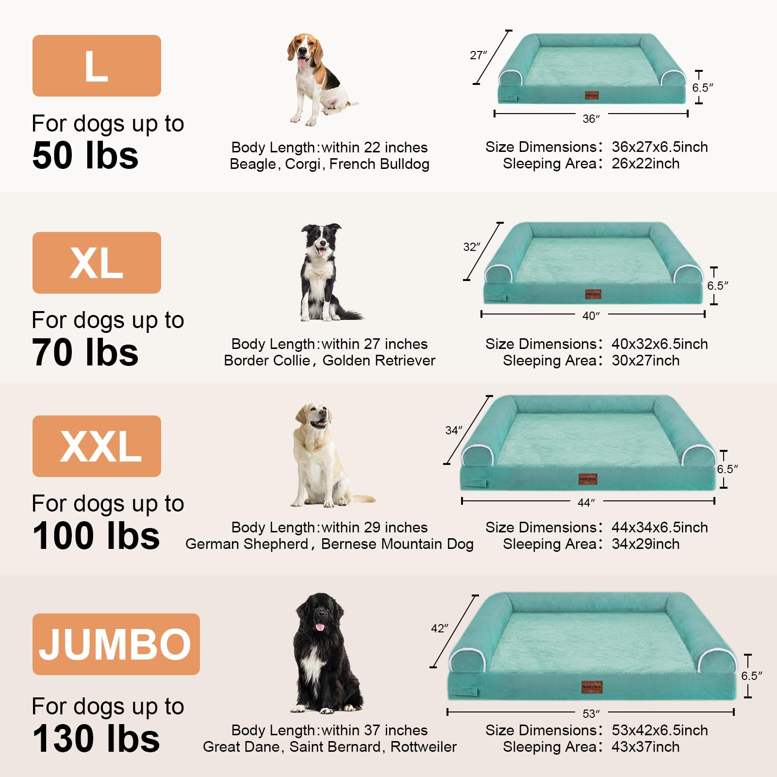 Large Dog Bed Orthopedic Washable: Beds Bolster Xl Bed Medium Large Dogs Egg Crate Foam Couch Sofa Waterproof With Removable Cover - Aqua Blue