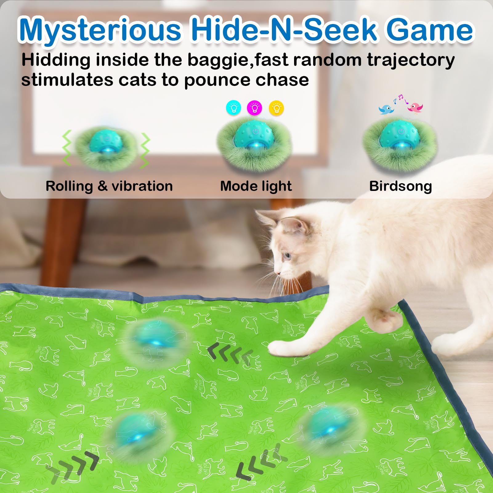 Waaiio Interactive Cat Toys For Indoor Cats,Automatic Moving Cat Ball In Pouch,Chirping Stimulation,Hide-N-Seek Chase Exercise G