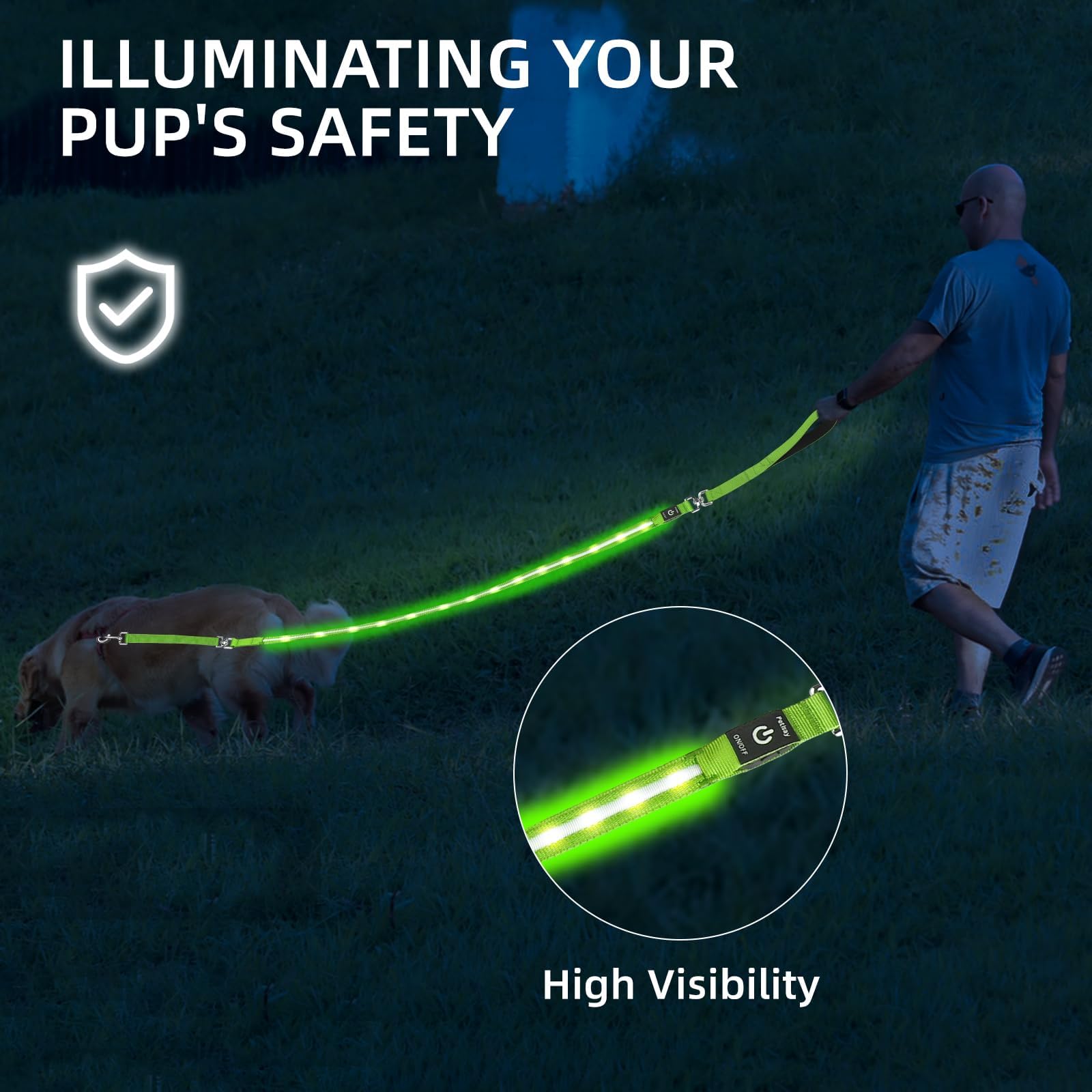 Petisay Light Up Dog Leash For Night Walking - Usb-C Rechargeable, Waterproof - 6Ft(White)