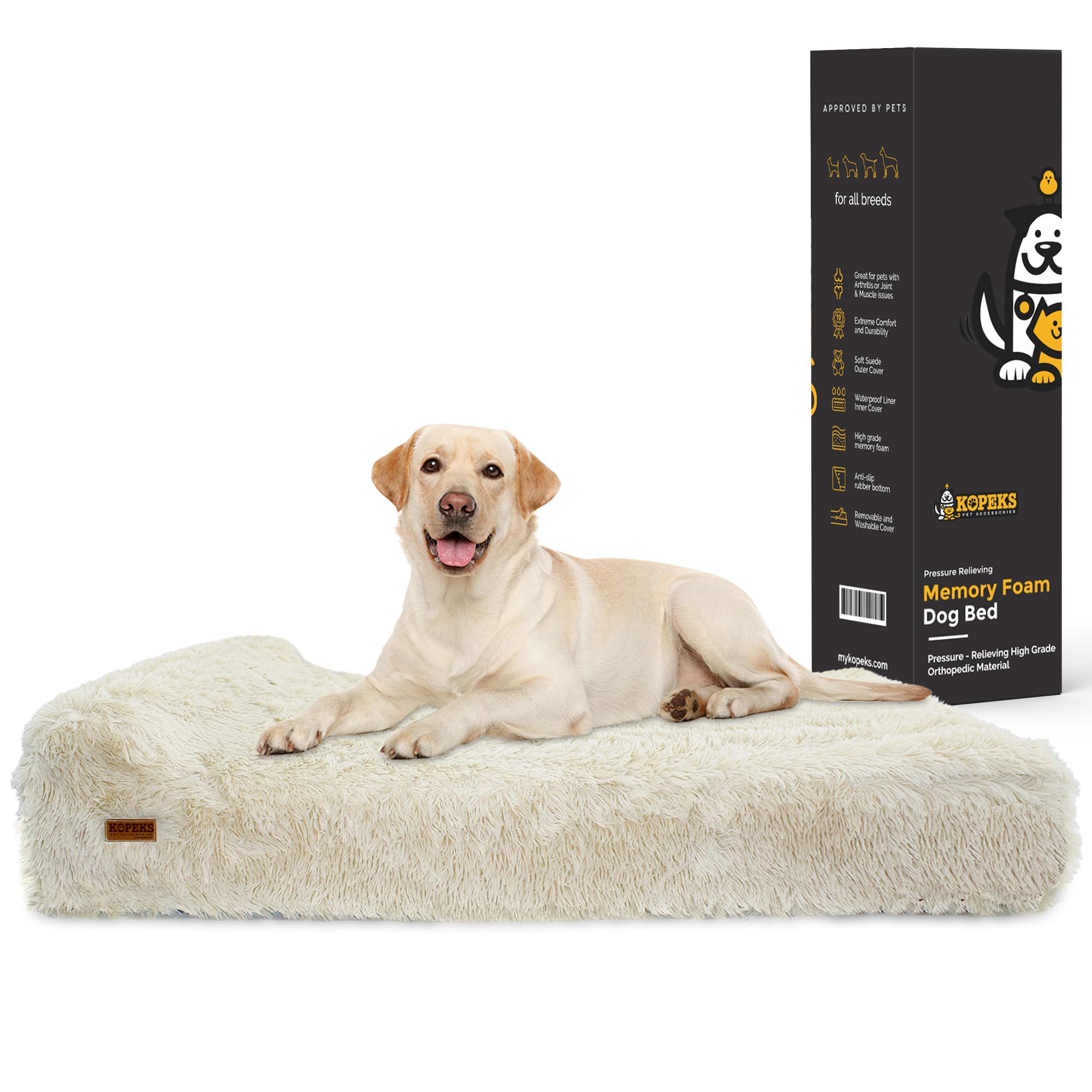 KOPEKS Orthopedic Memory Foam Dog Bed 7'' Inch Thick Extra Large Dog Bed with Pillow Fluffy Brown 50''x34''x10'' Includes Waterp