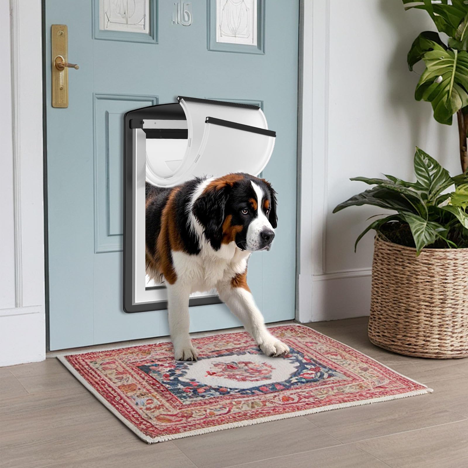 Mavricflex Extra Large Dog Door For Door - All-Stainless Steel Frame, Weather-Resistant Double Soft Flaps, 2 Sliding Abs Panels