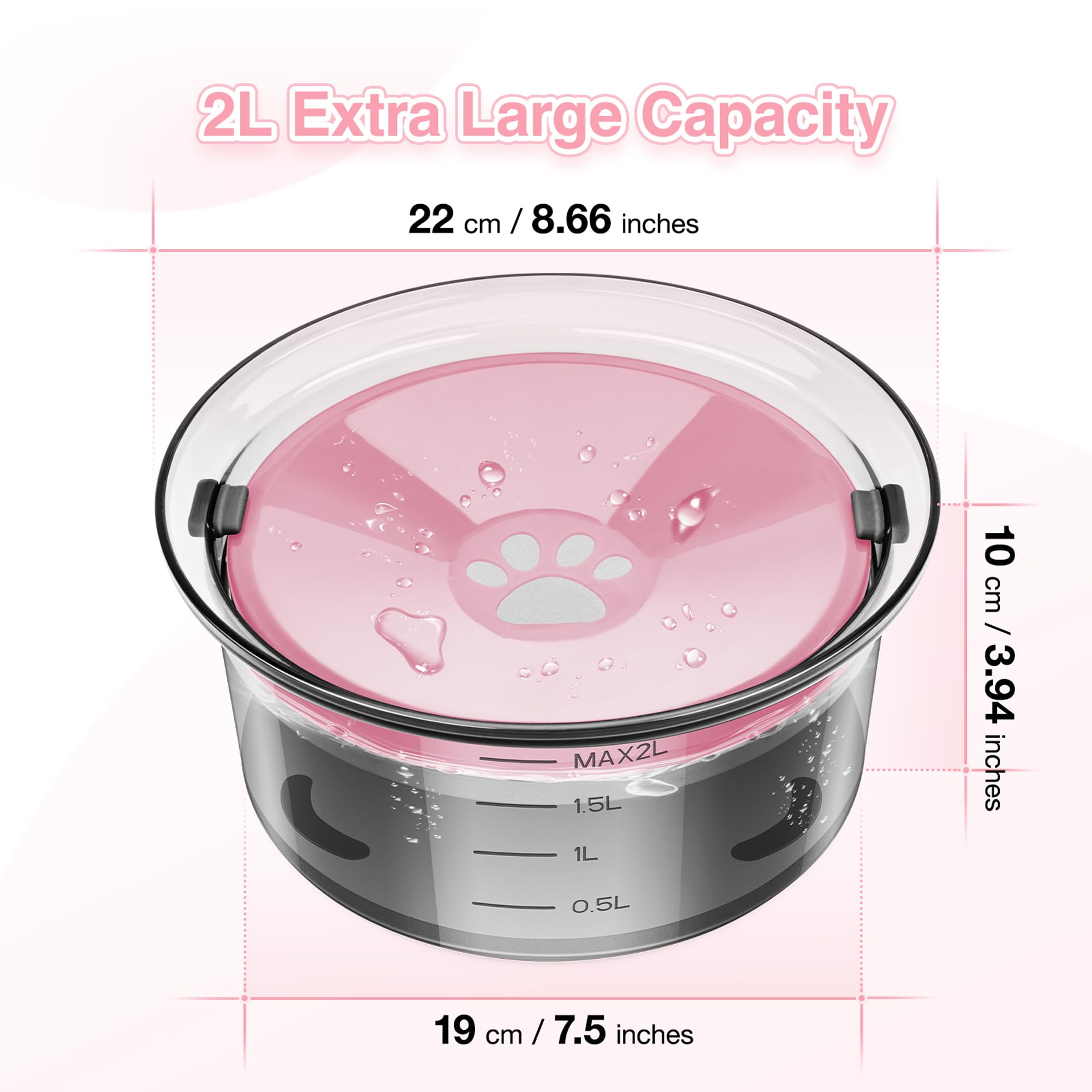 2L/70Oz Dog Water Bowl No Spill Slow Water Feeder,Large Capacity Pet Water Dispenser,Pet Water Bowl For Vehicle/Outdoor/Indoor(P