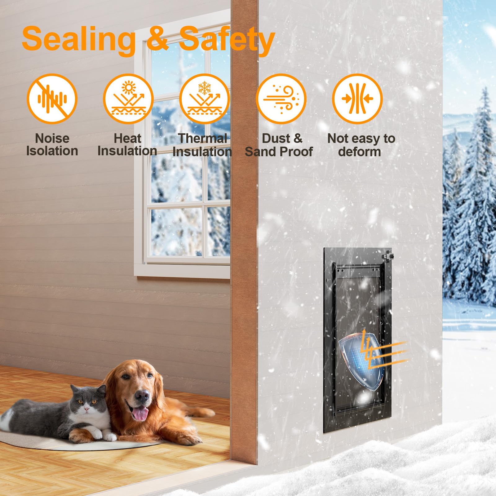 Doggy Door, All Aluminum Dog Door For Wall, Medium Doggie Pet Door, With Closing Panel, 2 Magnetic Flaps Energy Efficient, Wide