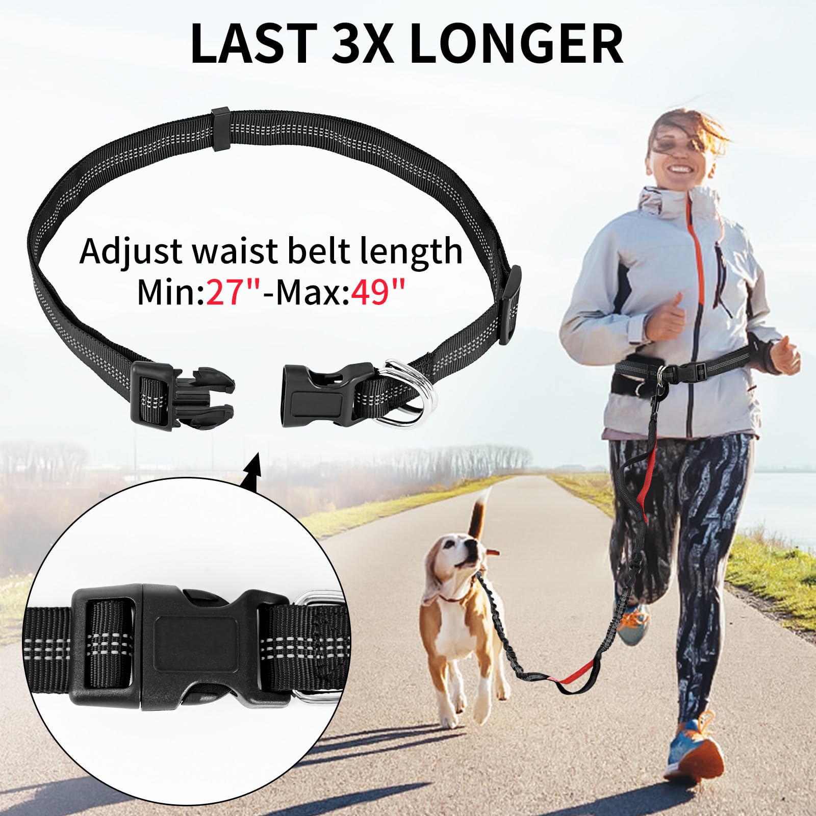 Petstars Hands Free Dog Leash With Zipper Pouch, Retractable Bungee Waist Leash With Dual Padded Handles & Waist Belt Fanny Pack
