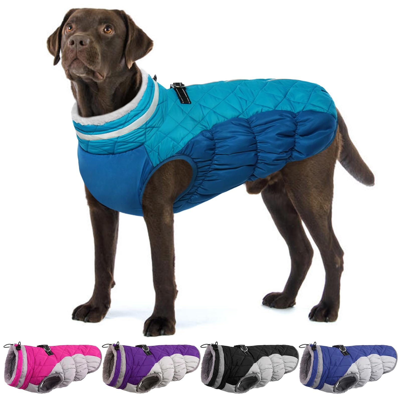Ouobob Dog Coats For Large Dogs,Xl Dog Coat,Warm Fleece Winter Coat With D-Ring,Back Zipper Pet Jacket For Large Dogs,Waterproof