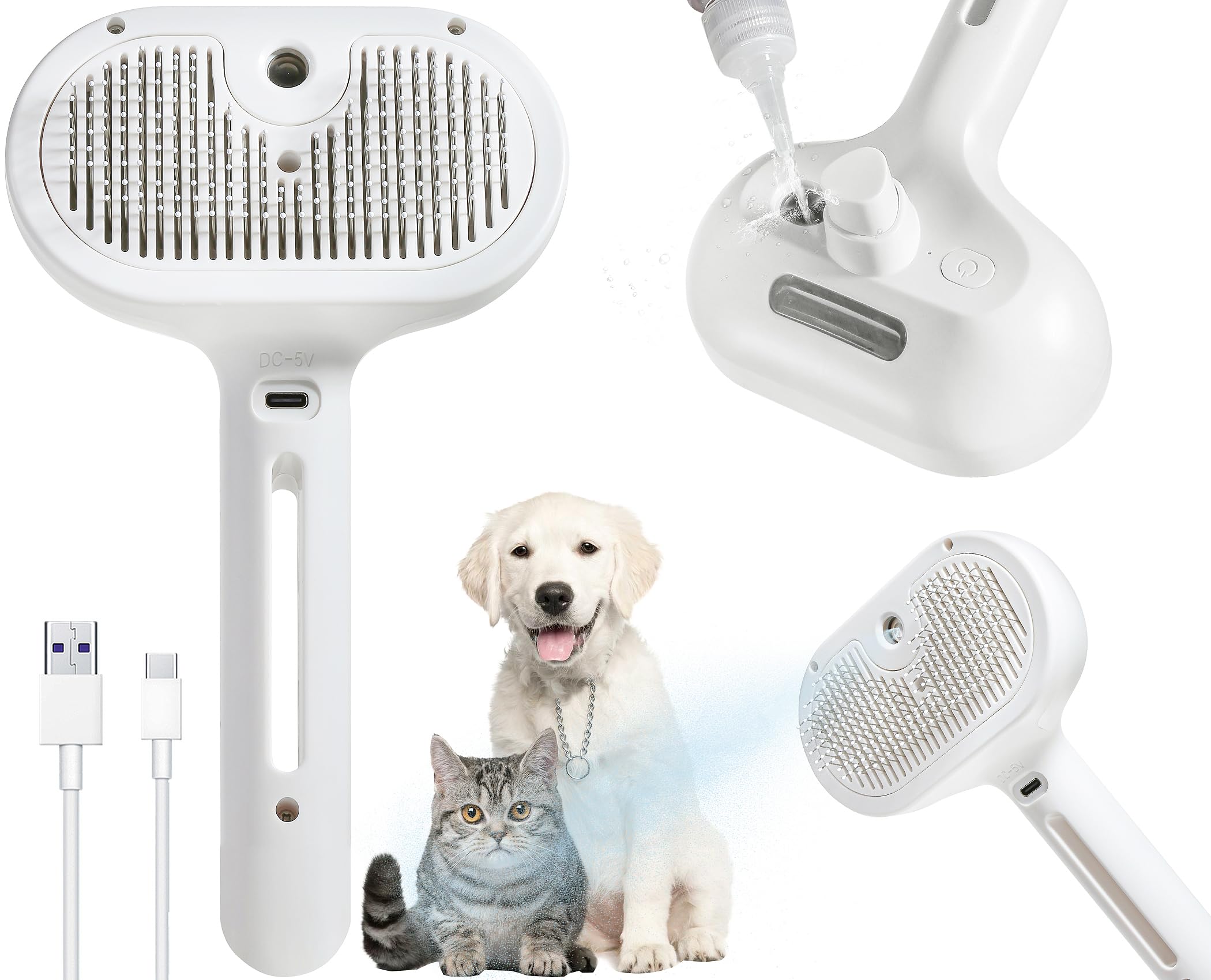 Spray Cat Brush For Shedding - Pet Hair Removal Comb With Water Tank And Release Button, Cat/Dog Steam Brush, Cat Bath Brush, Pe