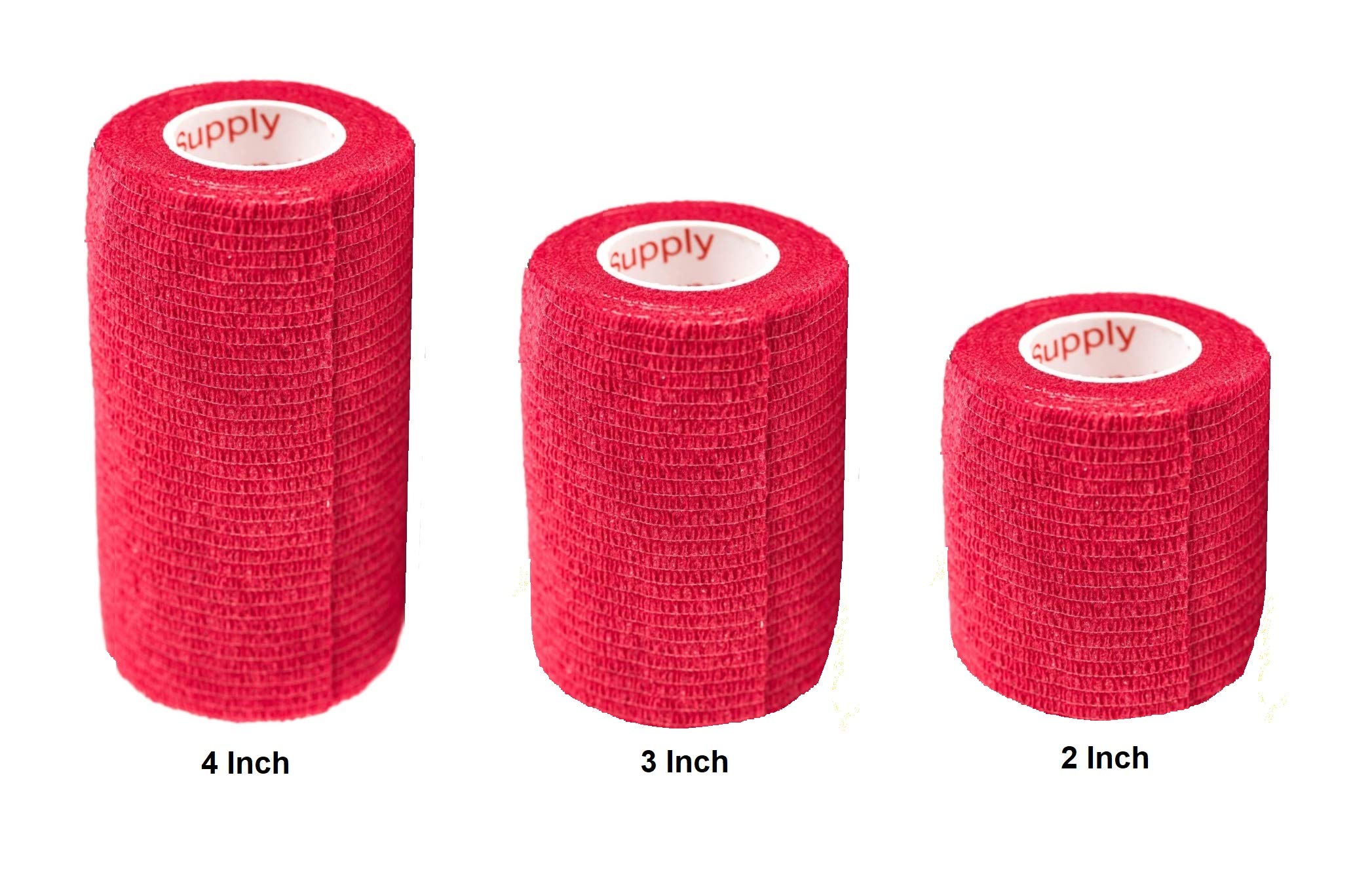 Vet Wrap Tape (Red) (2 Pack) (2 Inch x 15 feet) Self Adhesive Adherent Adhering Cohesive Flex Self Stick Bandage Grip Roll Dog C