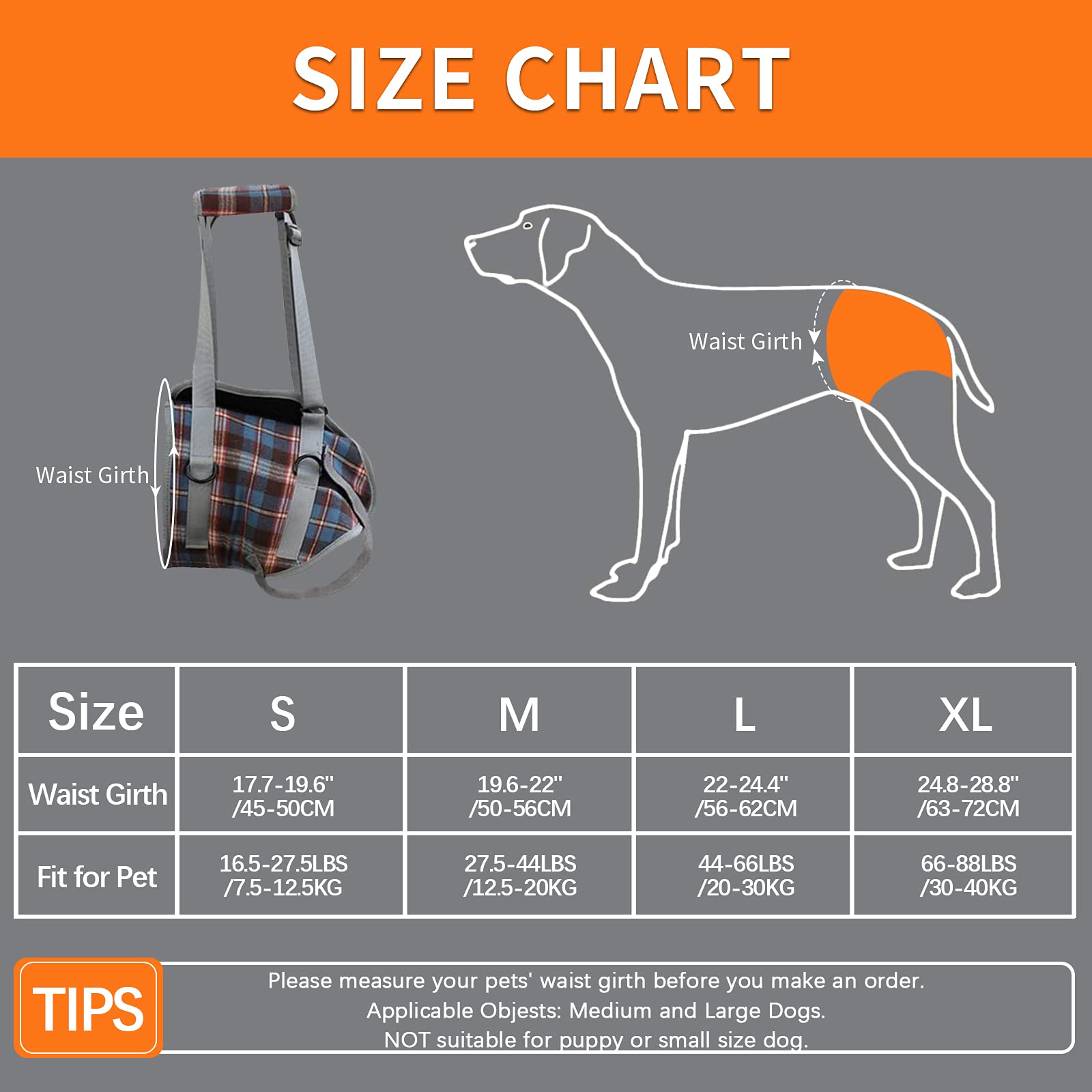 Rozkitch Dog Lift Harness, Grid Pet Rear Support Aid Veterinarian Approved Sling For Old K9 Help With Poor Stability, Back Leg H