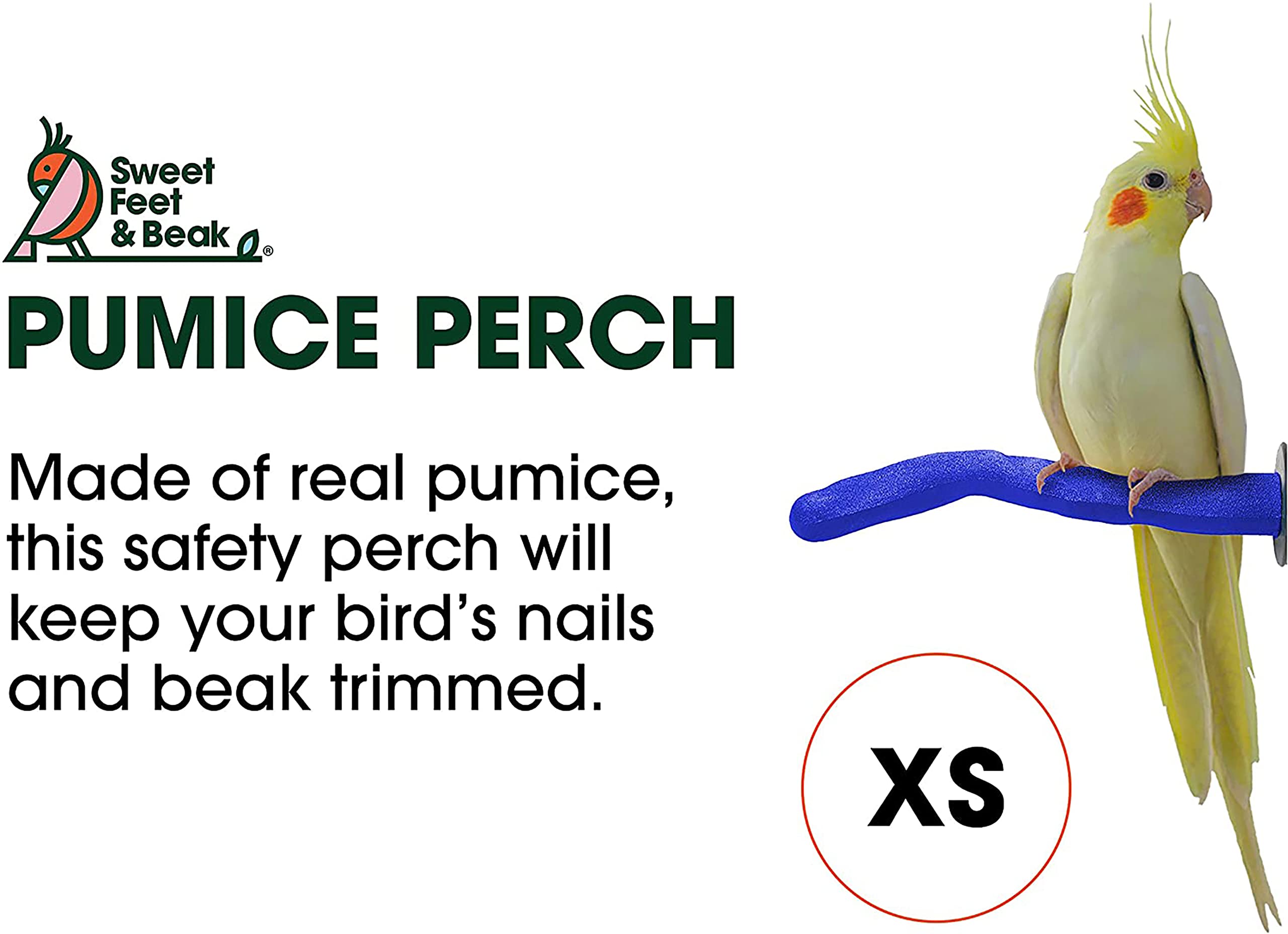 Sweet Feet And Beak Safety Pumice Perch Bird Toy - Trims Nails And Beak - Promotes Healthy Feet - Safe Non-Toxic Bird Supplies For Bird Cages - X-Small 5.25'