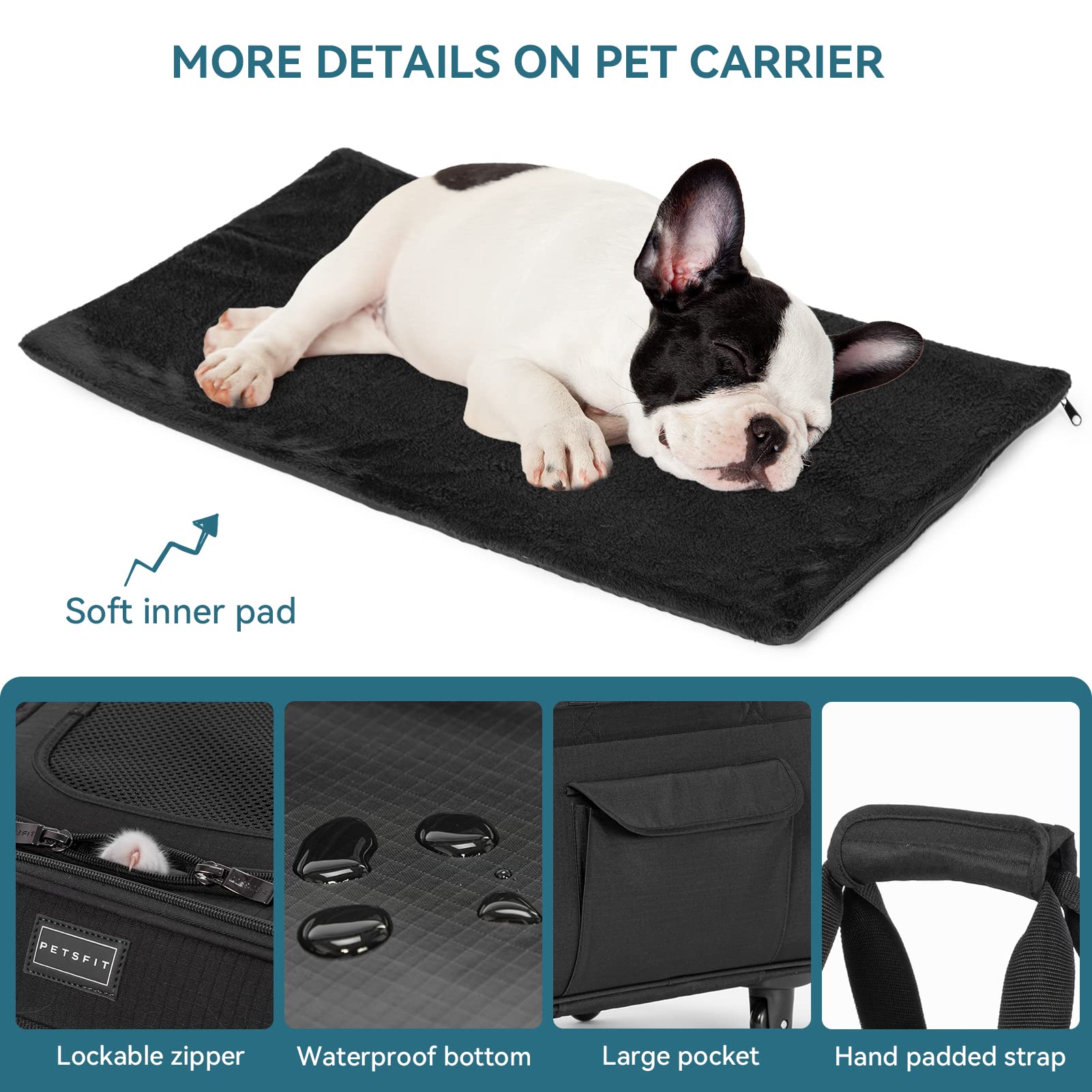 Petsfit Extra Large Pet Carrier With Wheels- Rolling Dog Carrier For 2 Small Dogs, Large Cat Carrier On Wheels With Adjustable S