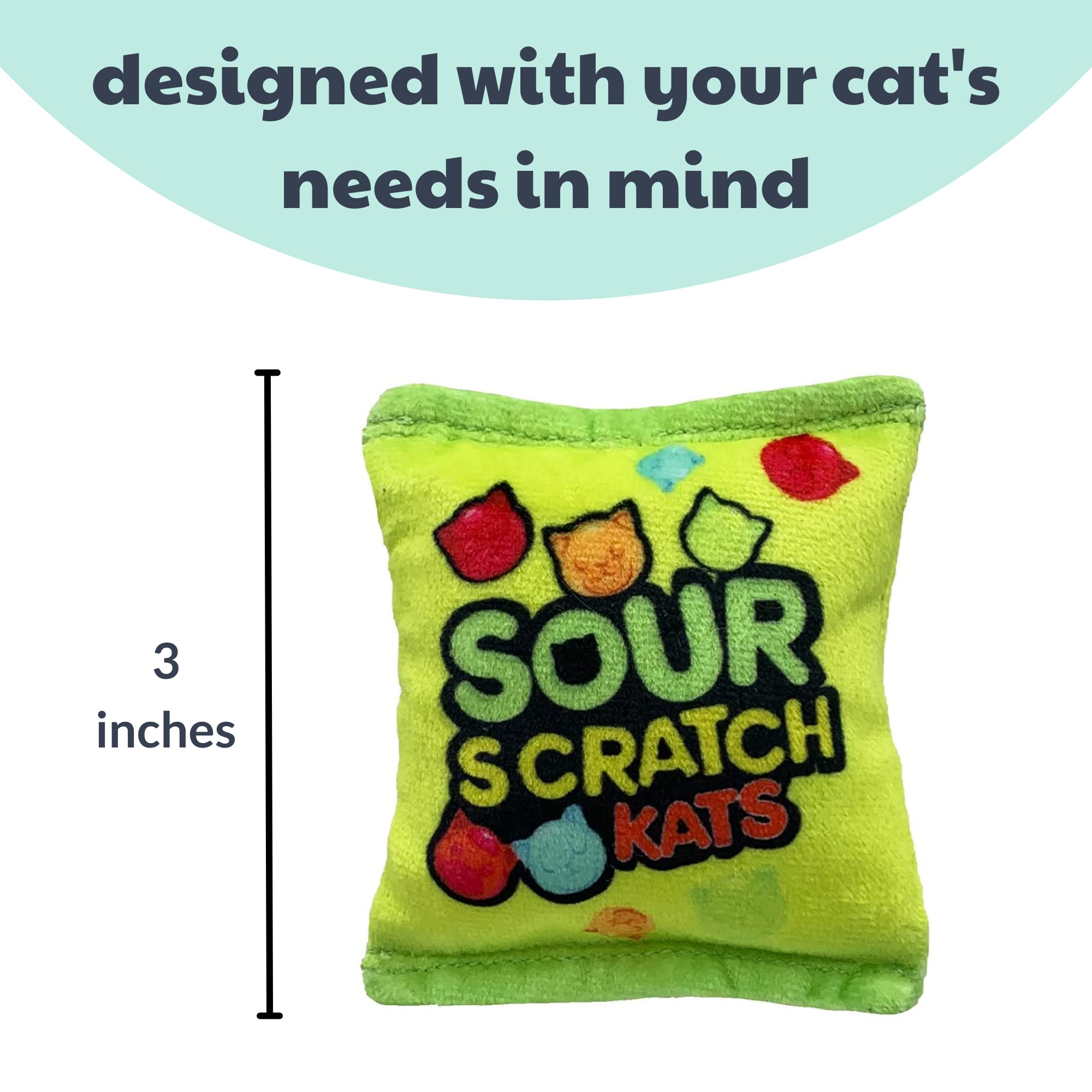 Huxley & Kent Plush Cat Toy | Sour Scratch Kats | Snack Attack Strong Catnip Filled Cat Toy | Plush Interactive Kitten And Cat Toy With Catnip And Crinkle | Kittybelles