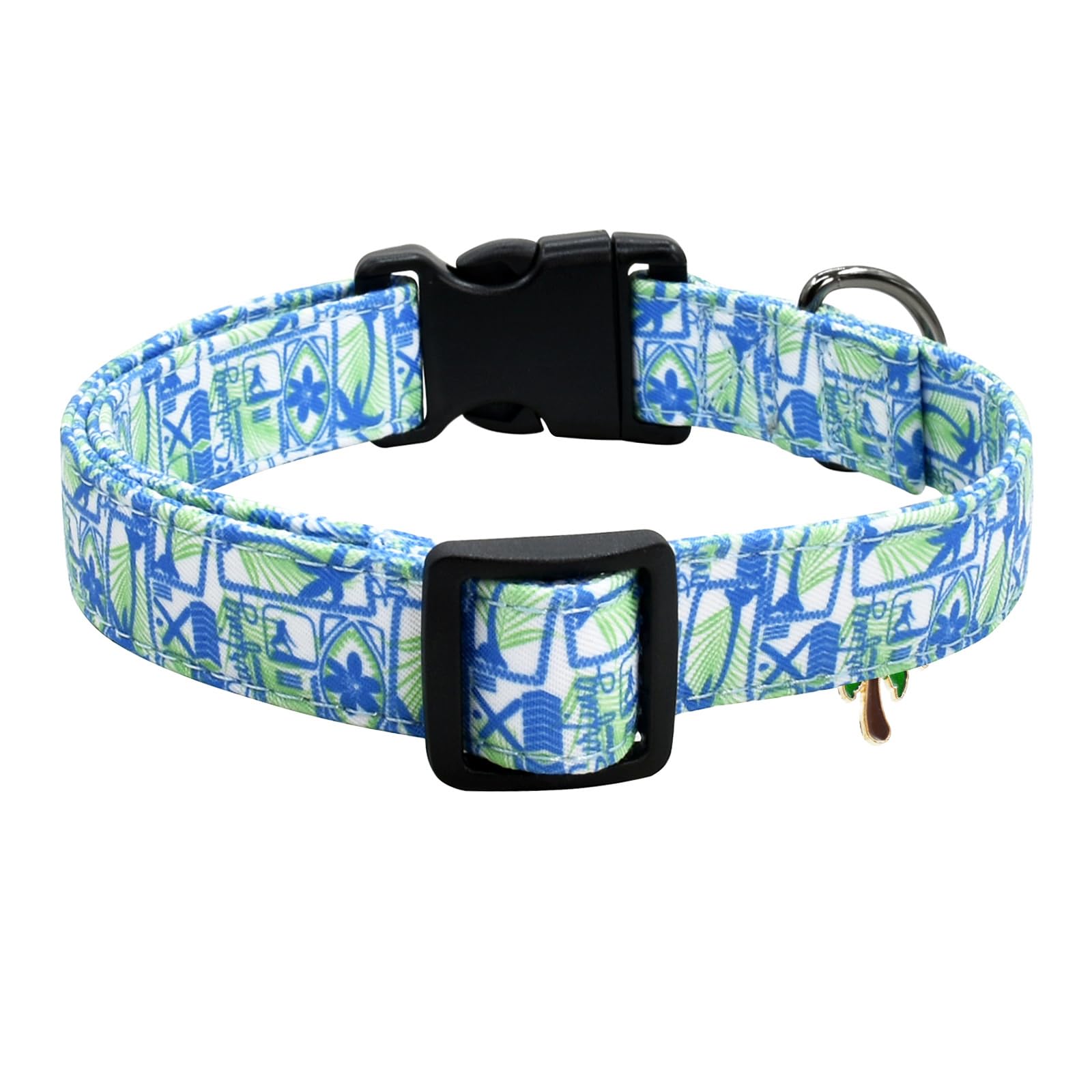 Flower Patterns Dog Collar With Accessories, Soft Cotton Dog Collars For Small Medium Large Female And Male Dogs(Palms Tree M)
