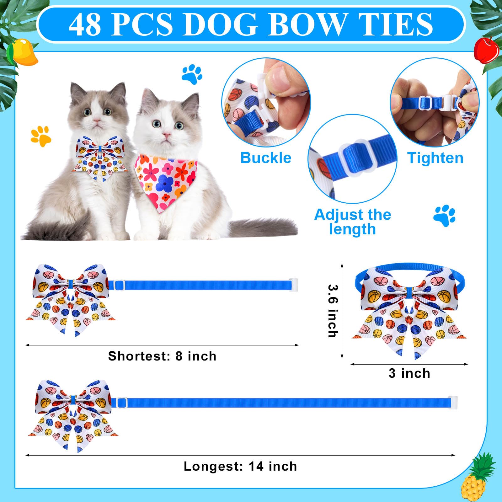 Sanwuta 108 Pcs Dog Bandanas Bulk for Summer Soft Breathable Dog Multi Color Fruits Bow Ties Adjustable Pet Collar Bowtie Triang